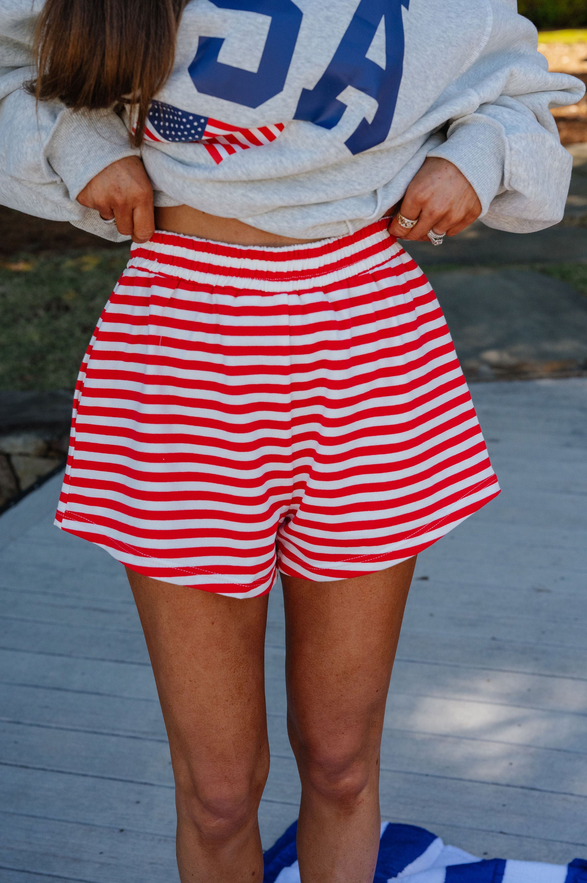 Darcy Striped Shorts-Red/White
