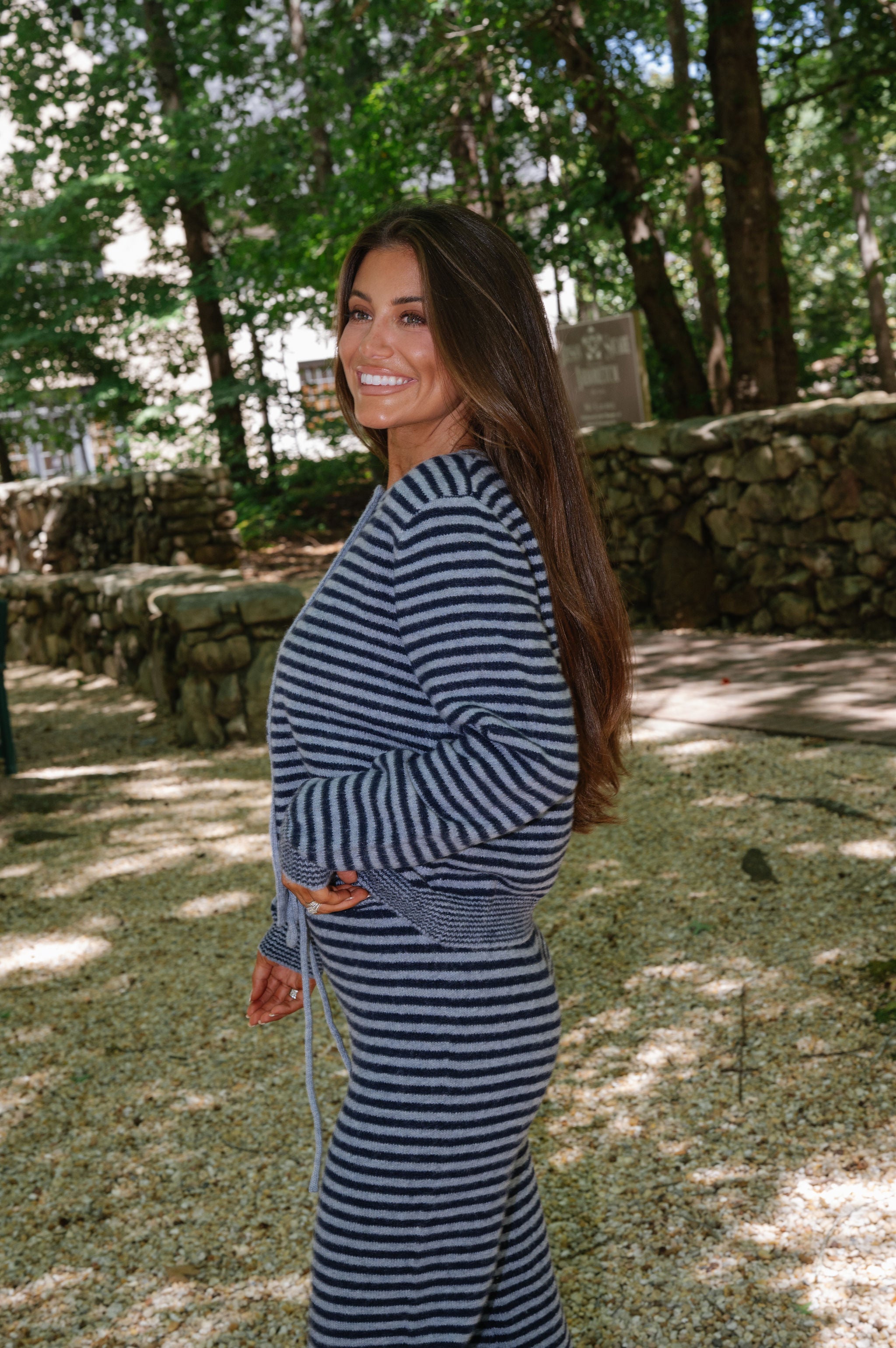 Izzy Striped Tie Cardigan-Navy