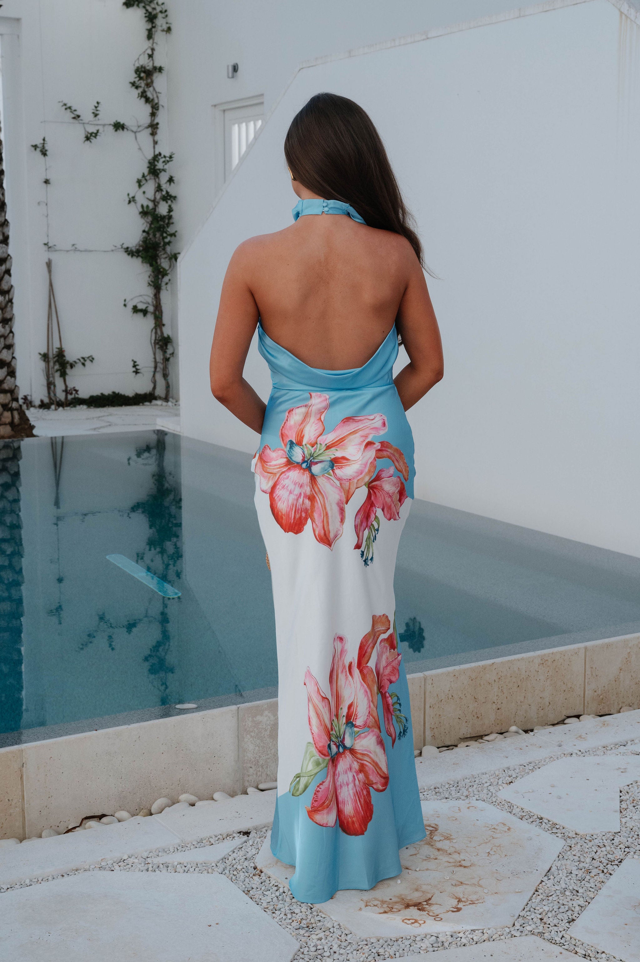 Oasis Floral Gown-Blue/White