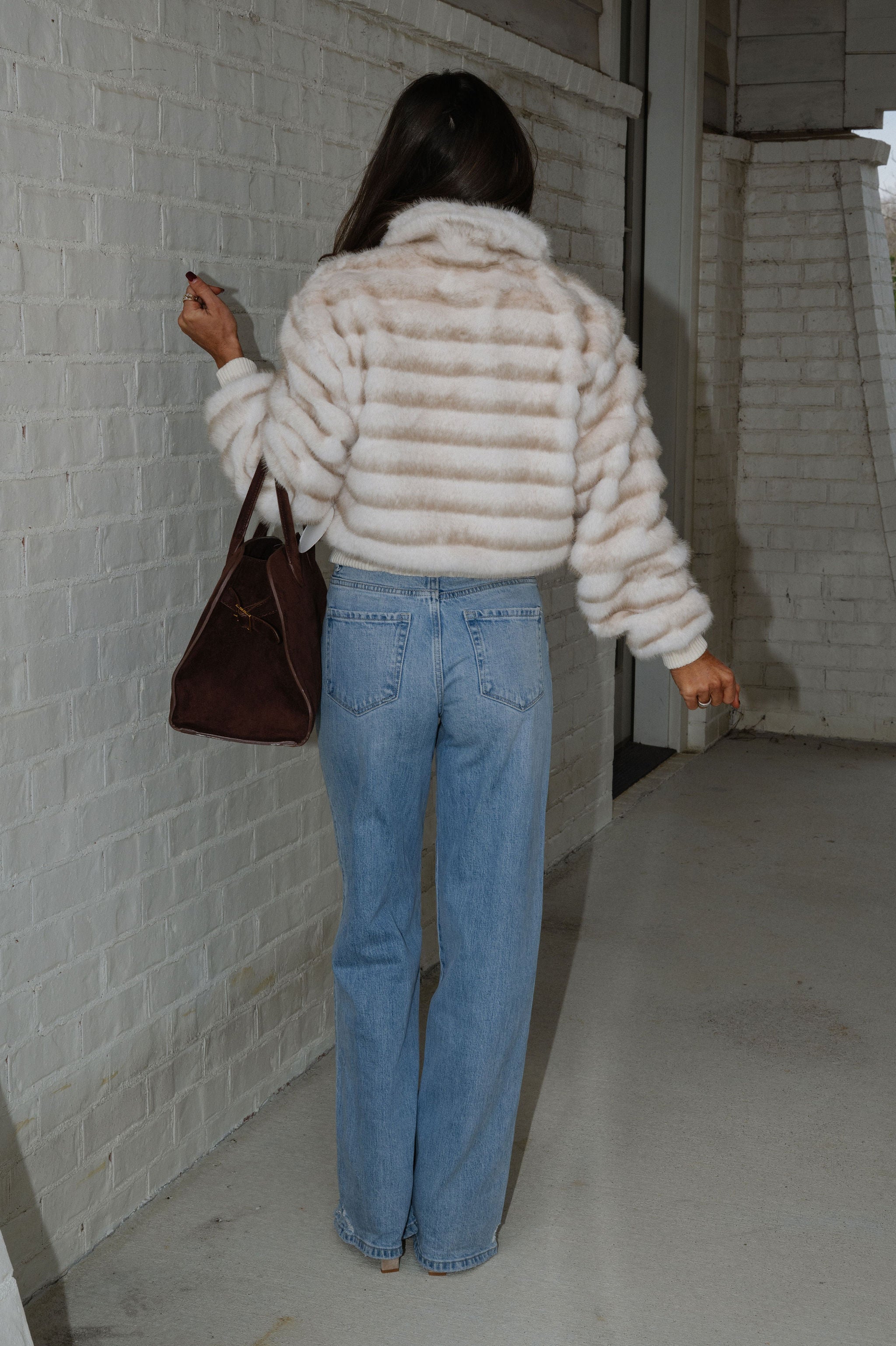 Ellen Faux Fur Bomber Jacket-Sand