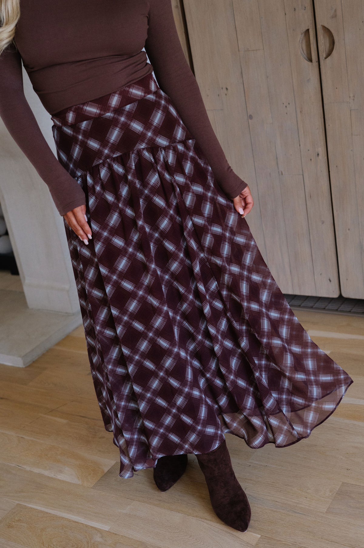 Mia Chiffon Maxi Skirt-Blue/Brown