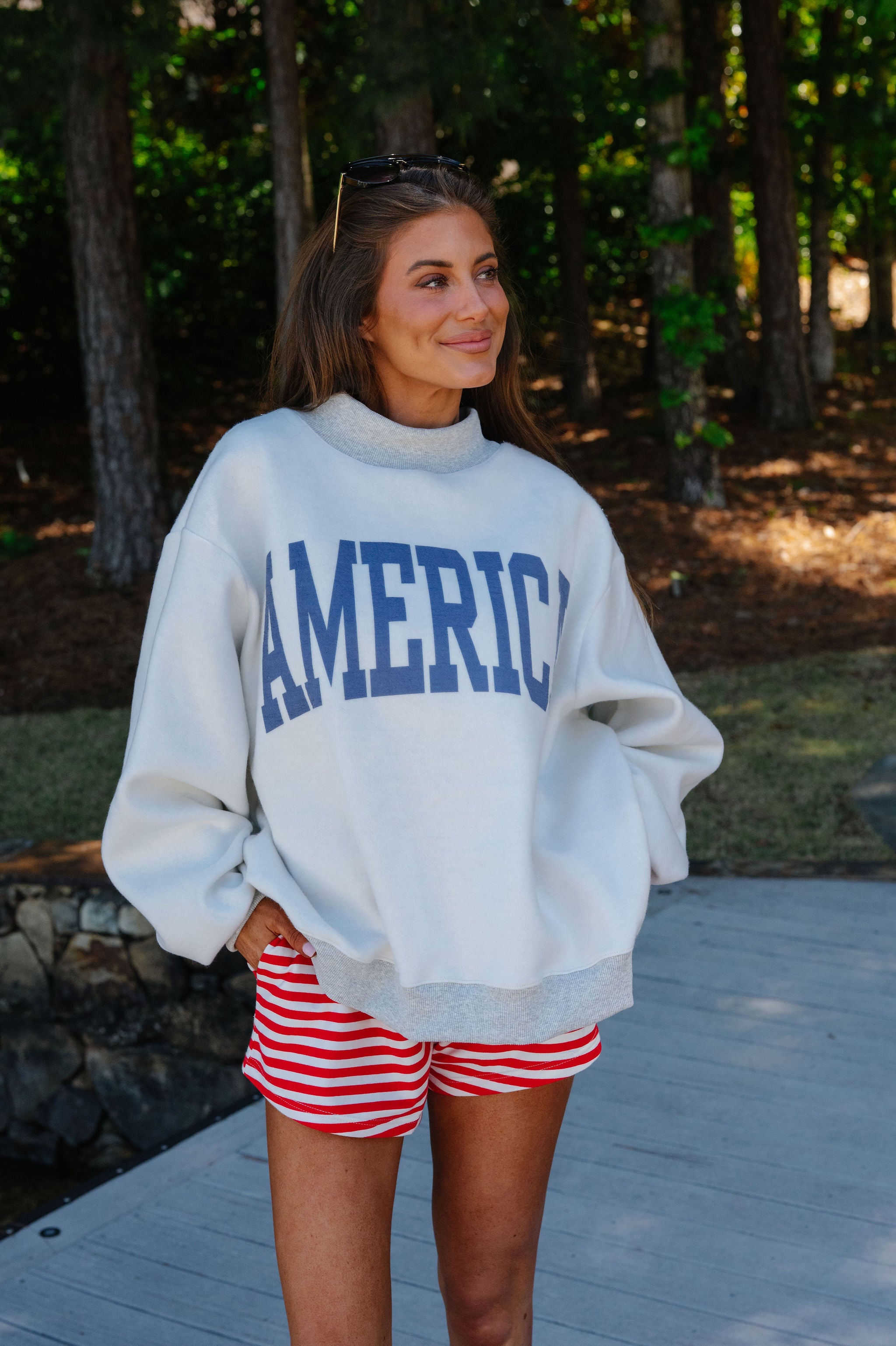 "USA/America" Reversible Mock Neck Sweatshirt-Grey