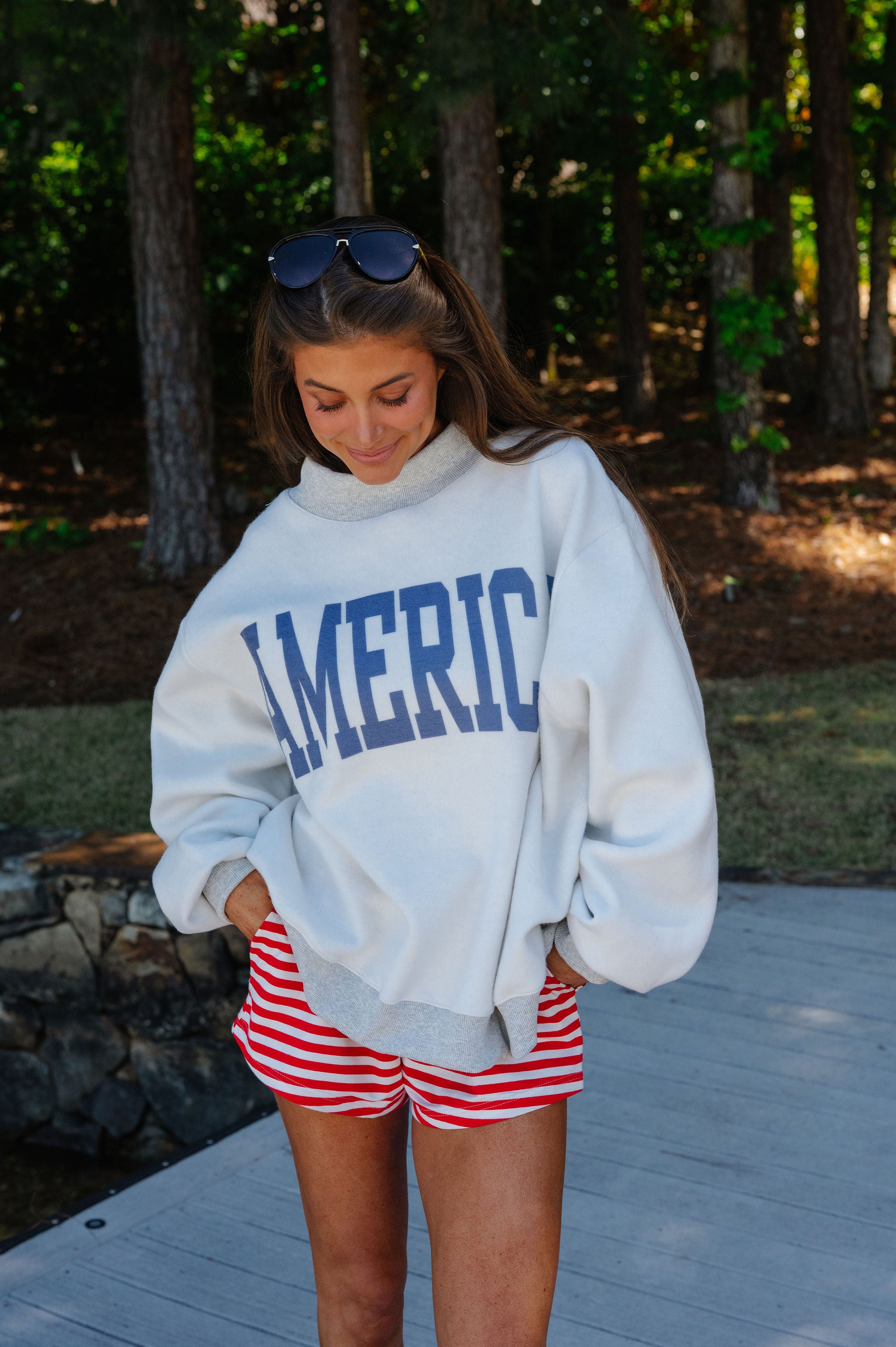 "USA/America" Reversible Mock Neck Sweatshirt-Grey