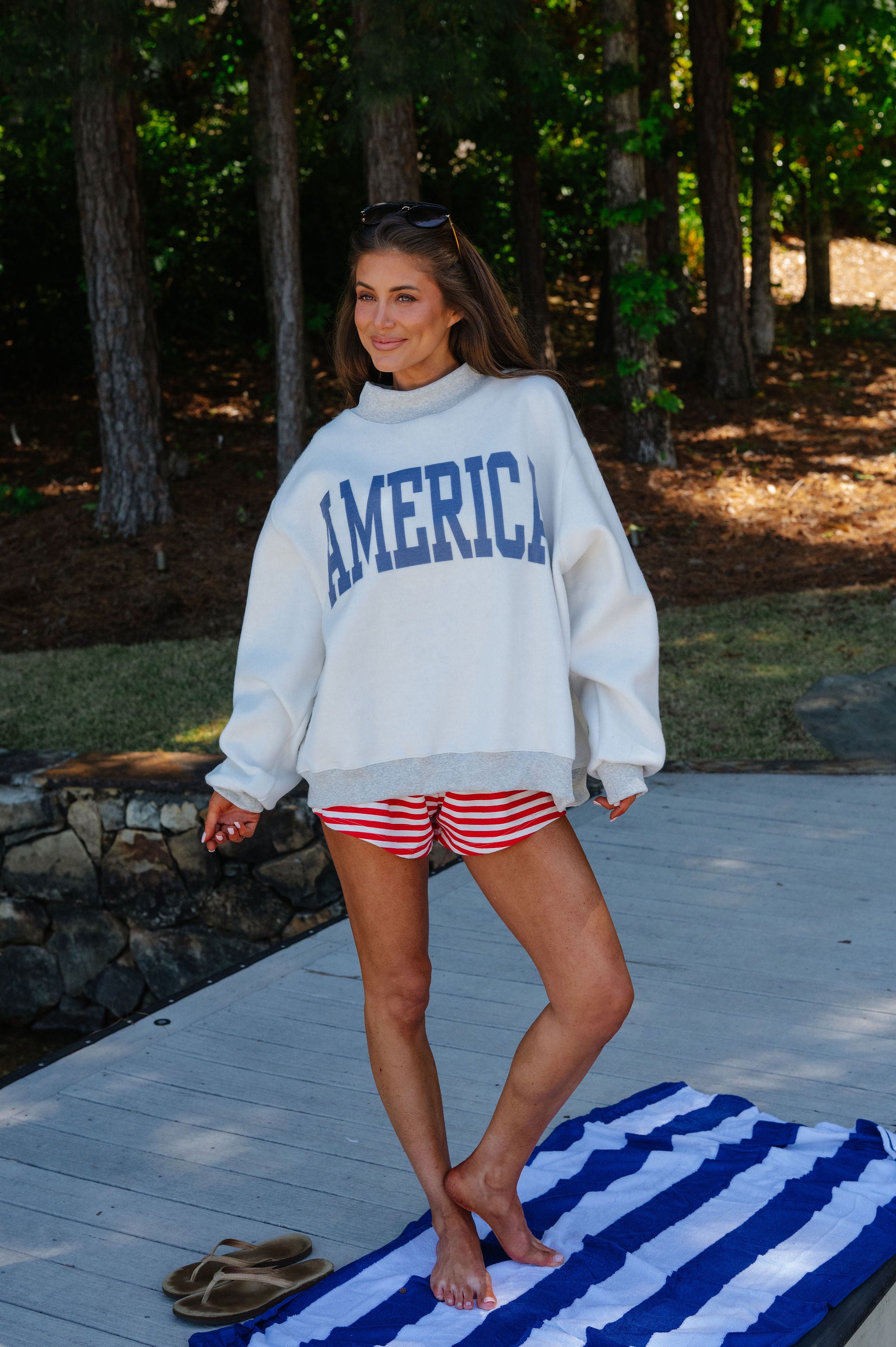 "USA/America" Reversible Mock Neck Sweatshirt-Grey