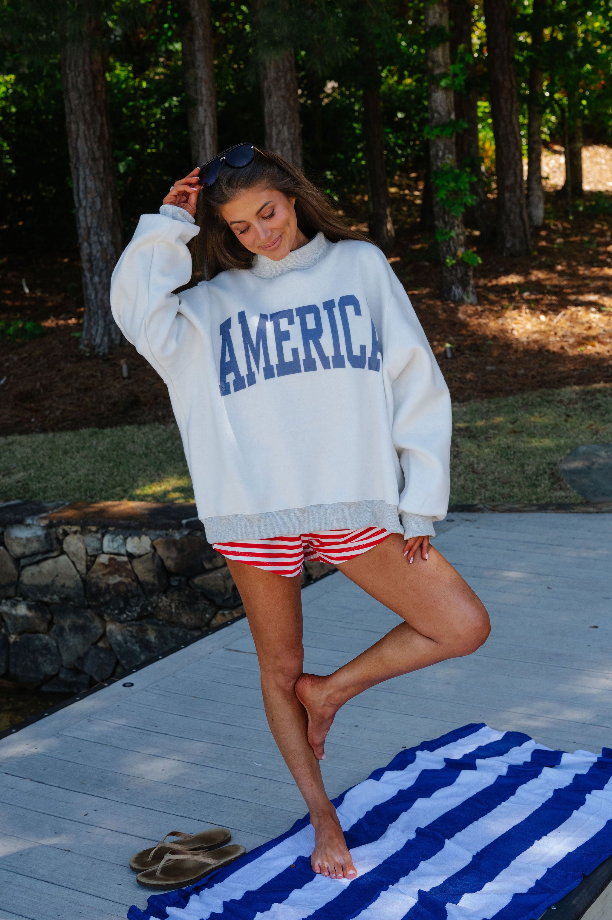 "USA/America" Reversible Mock Neck Sweatshirt-Grey
