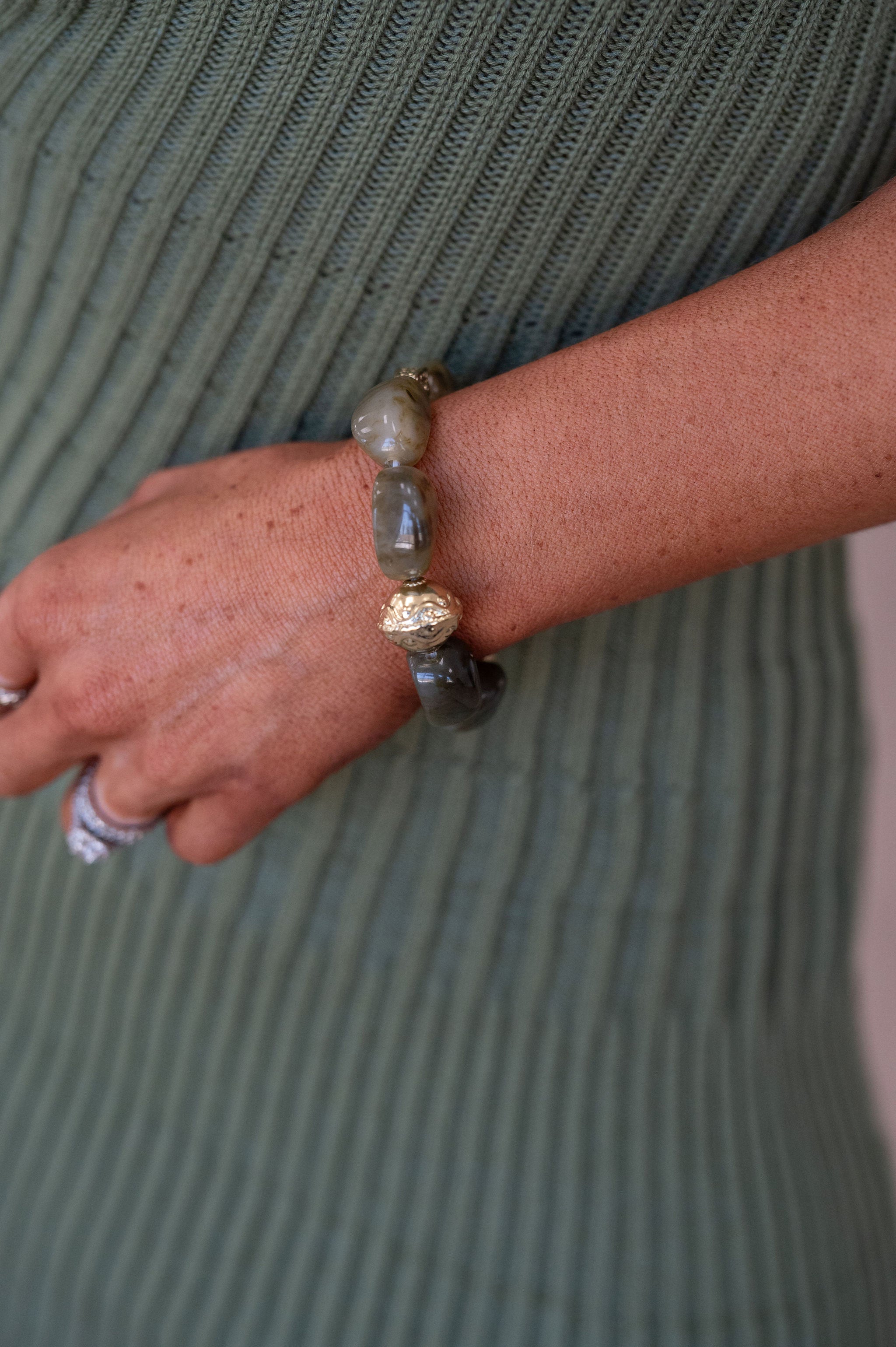 Fall Beaded Bracelet- Green Marble