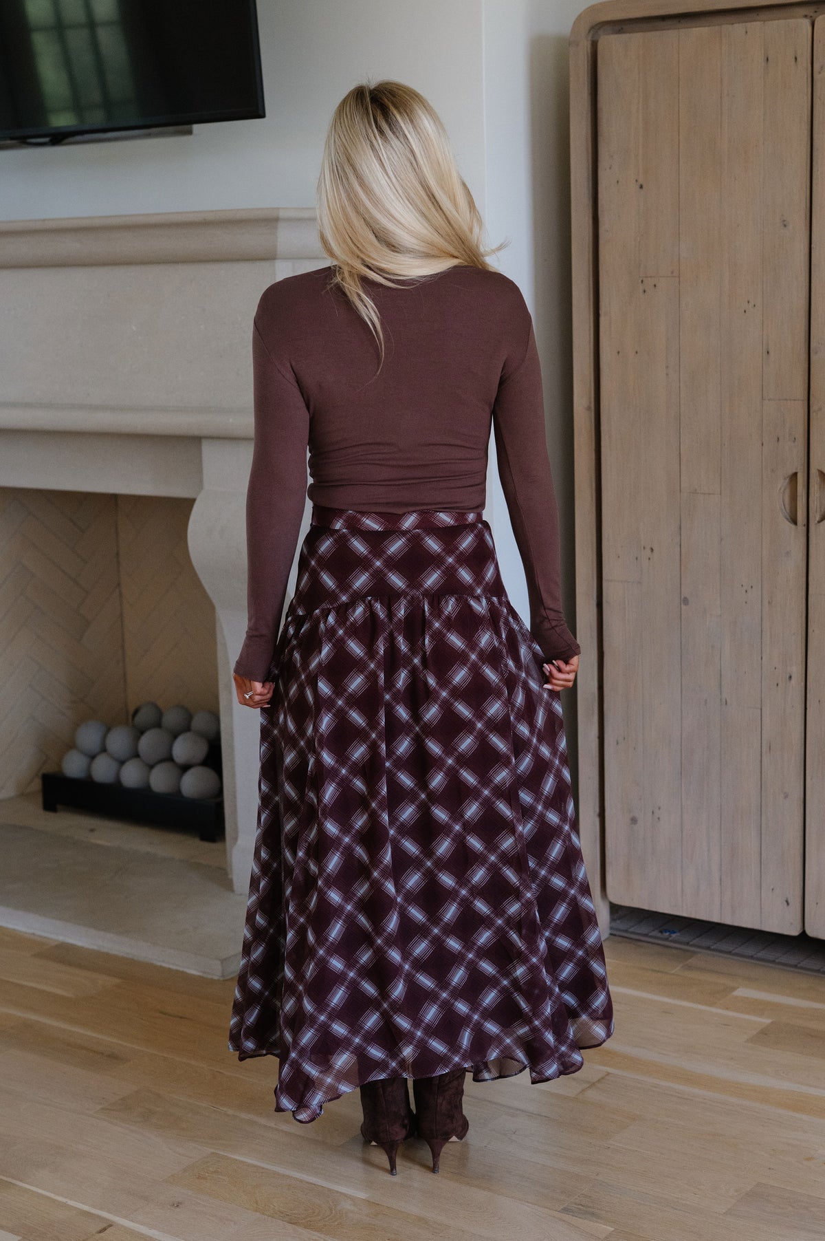 Mia Chiffon Maxi Skirt-Blue/Brown