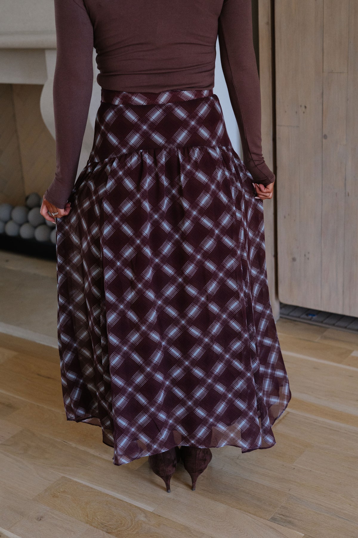 Mia Chiffon Maxi Skirt-Blue/Brown