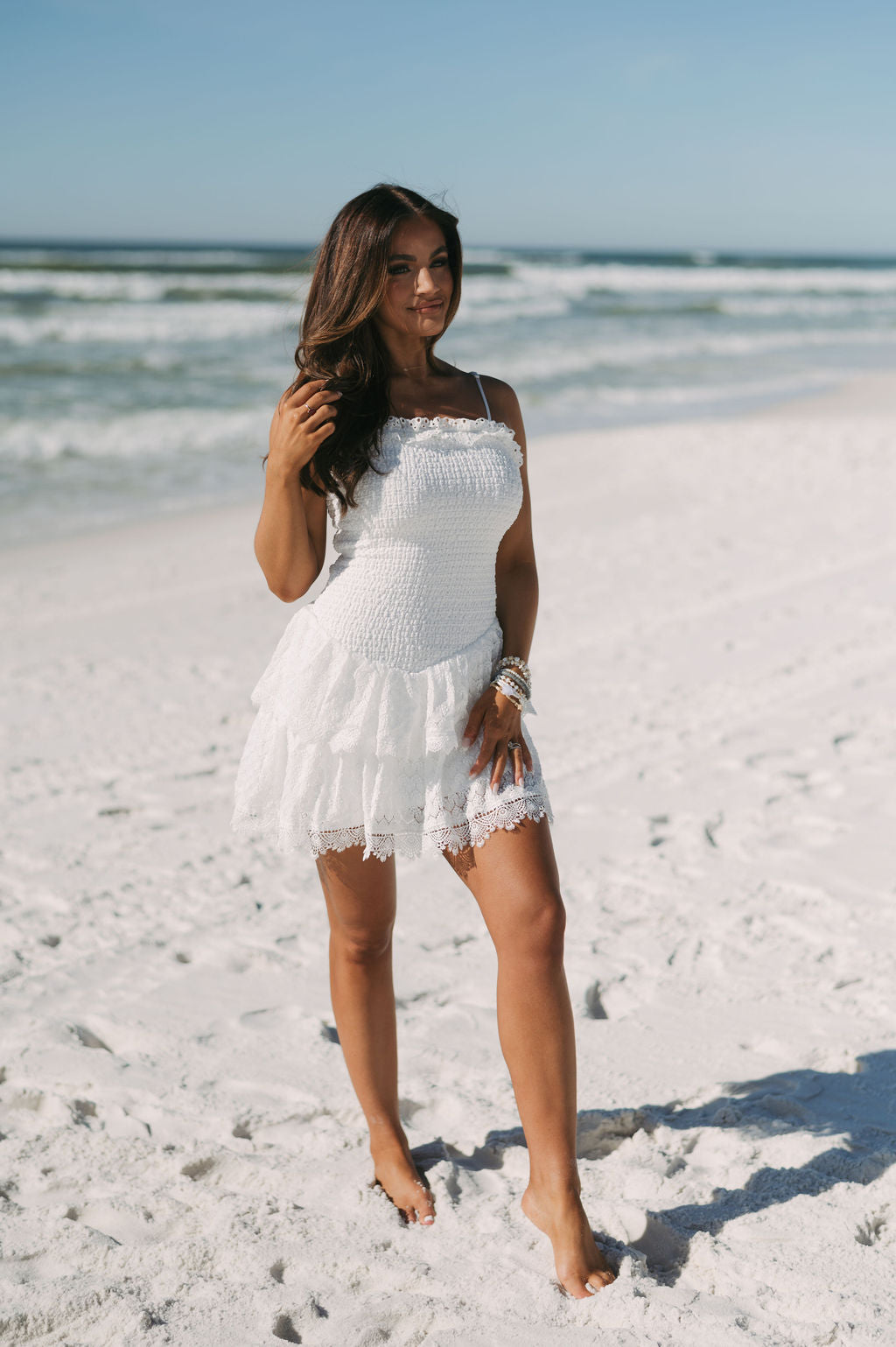 Willow Lace Trim Dress- White