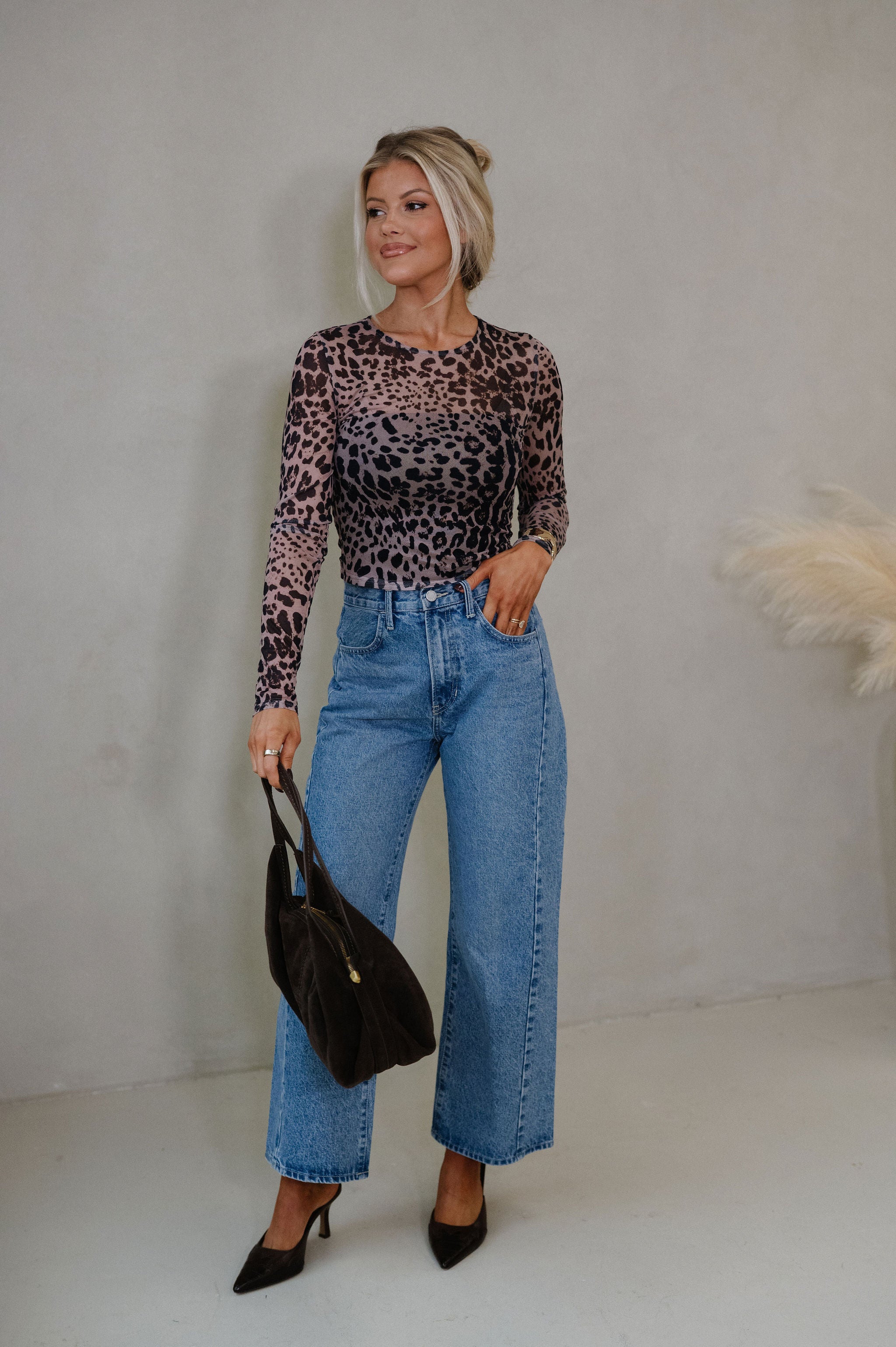 Maddie Mesh Top-Leopard