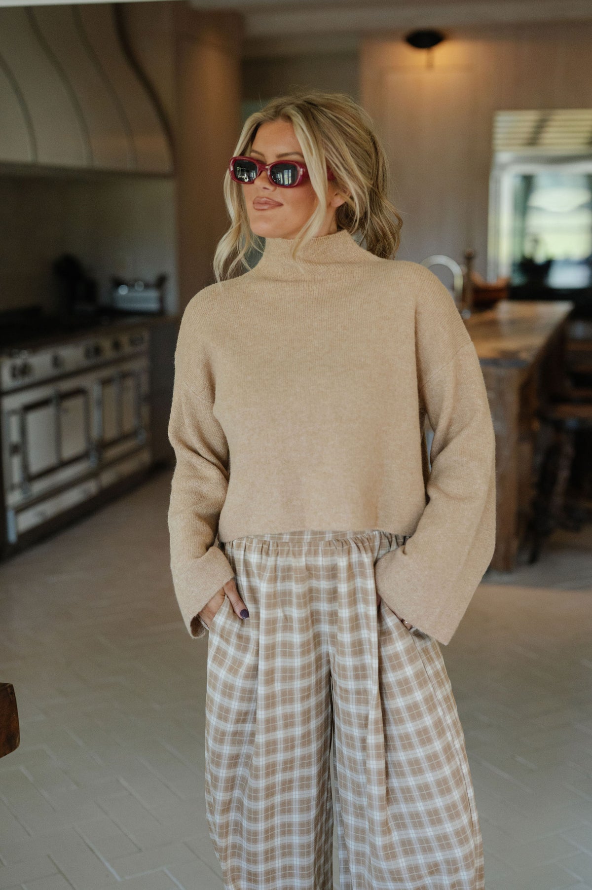 Montana Mock Neck Sweater- Taupe
