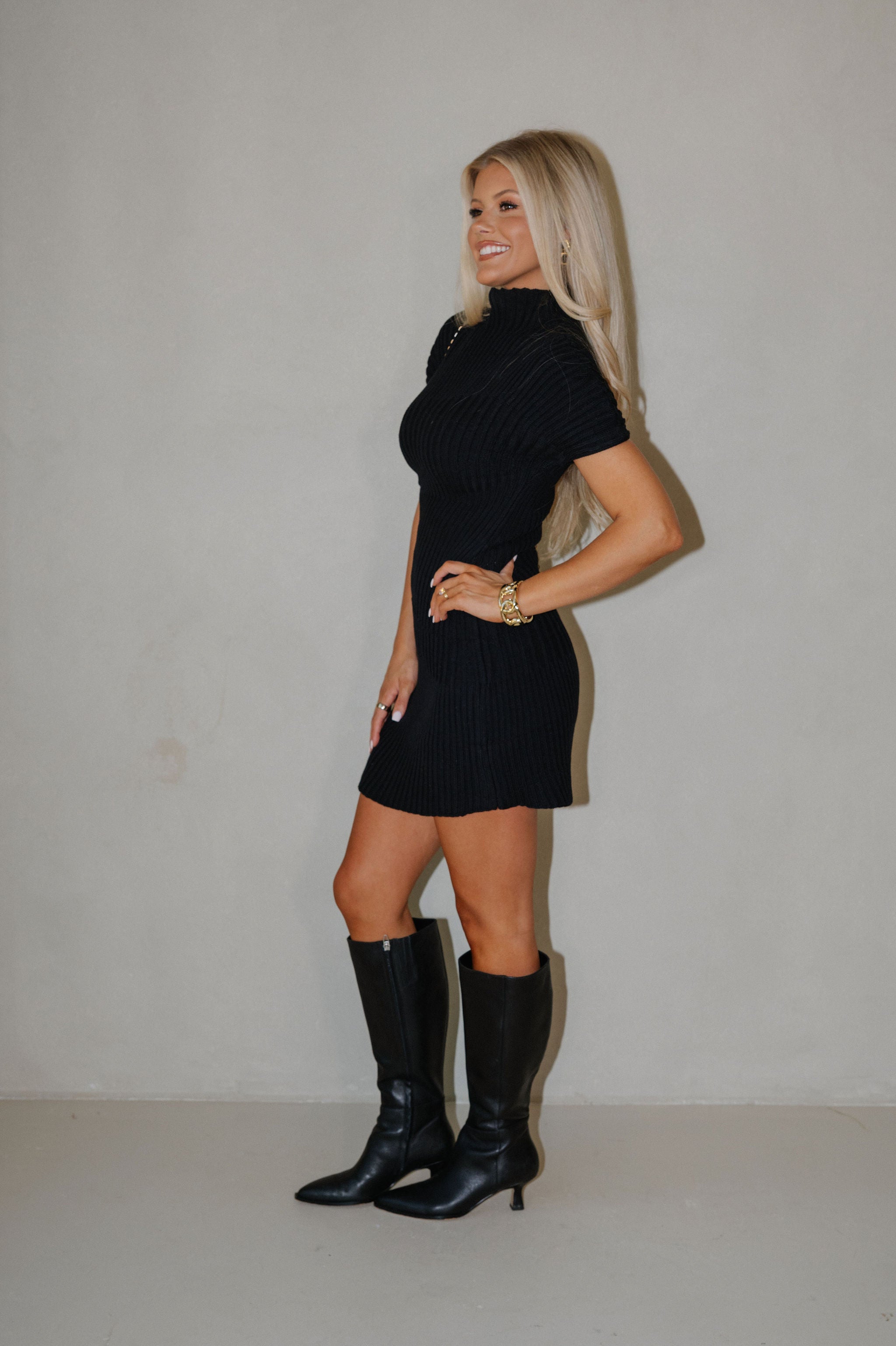 Sony Knit Mini Dress-Black