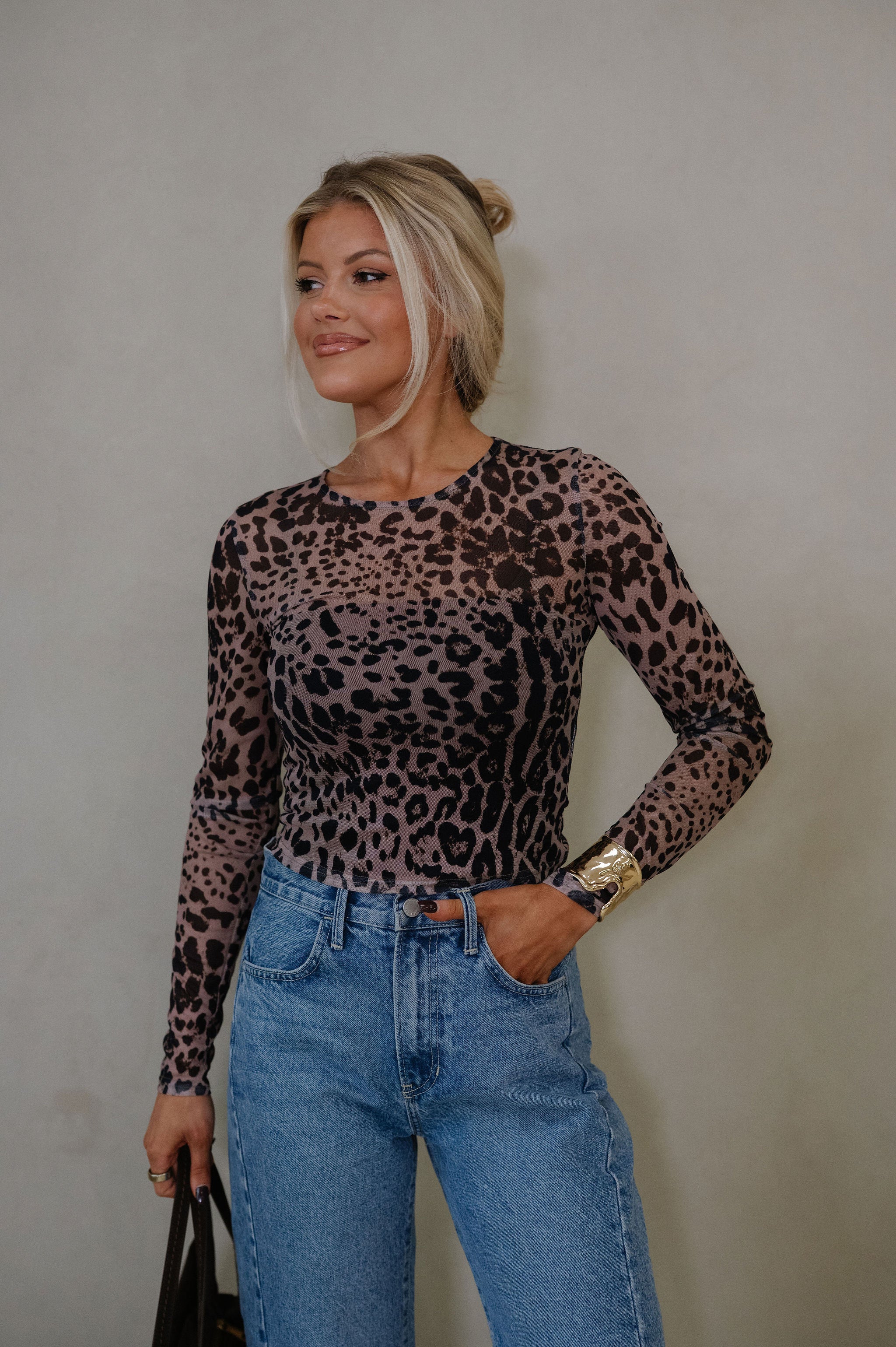 Maddie Mesh Top-Leopard