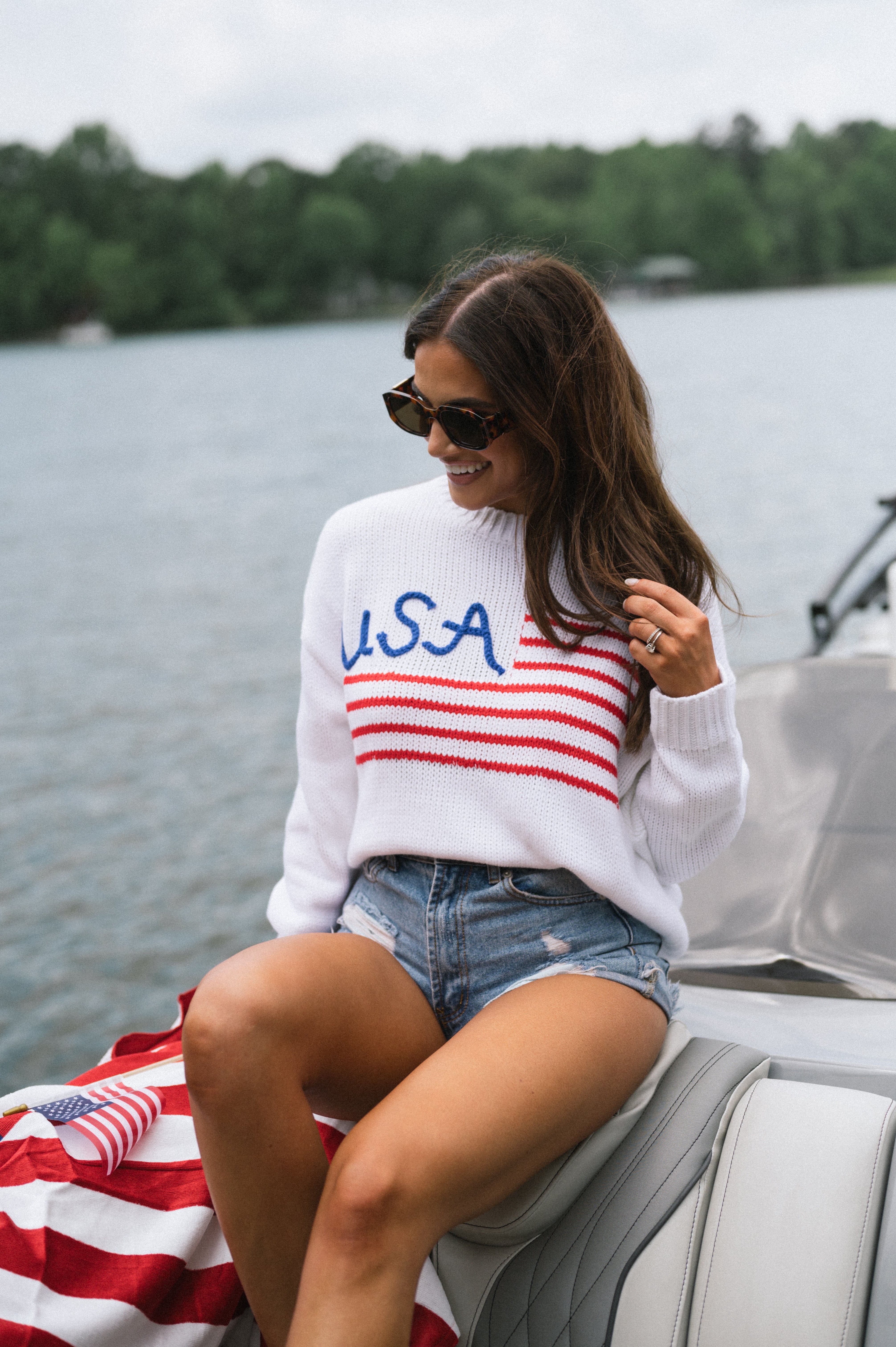 "USA" Knit Sweater Top- White