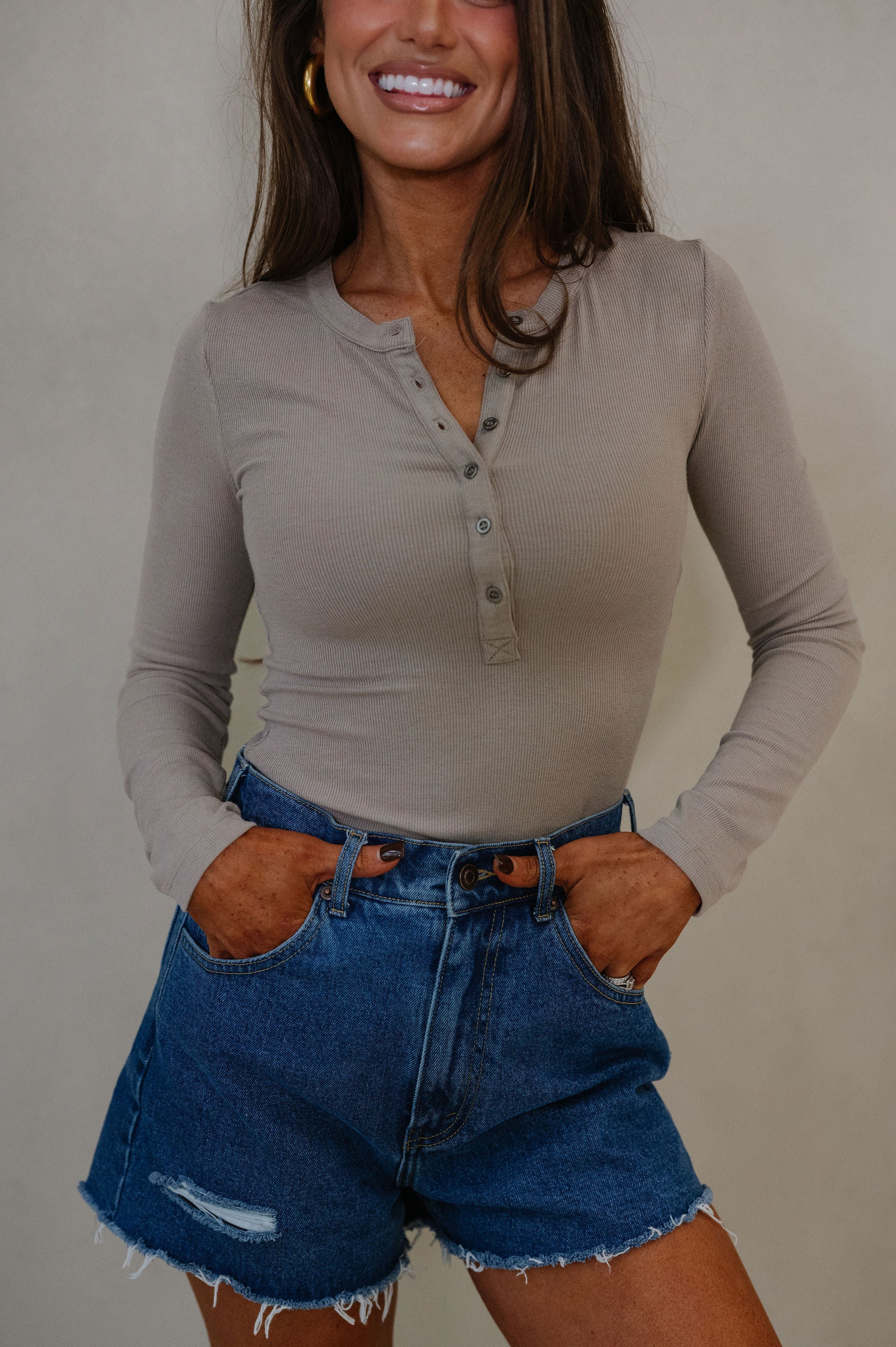 Lucy Ribbed Henley-Mocha