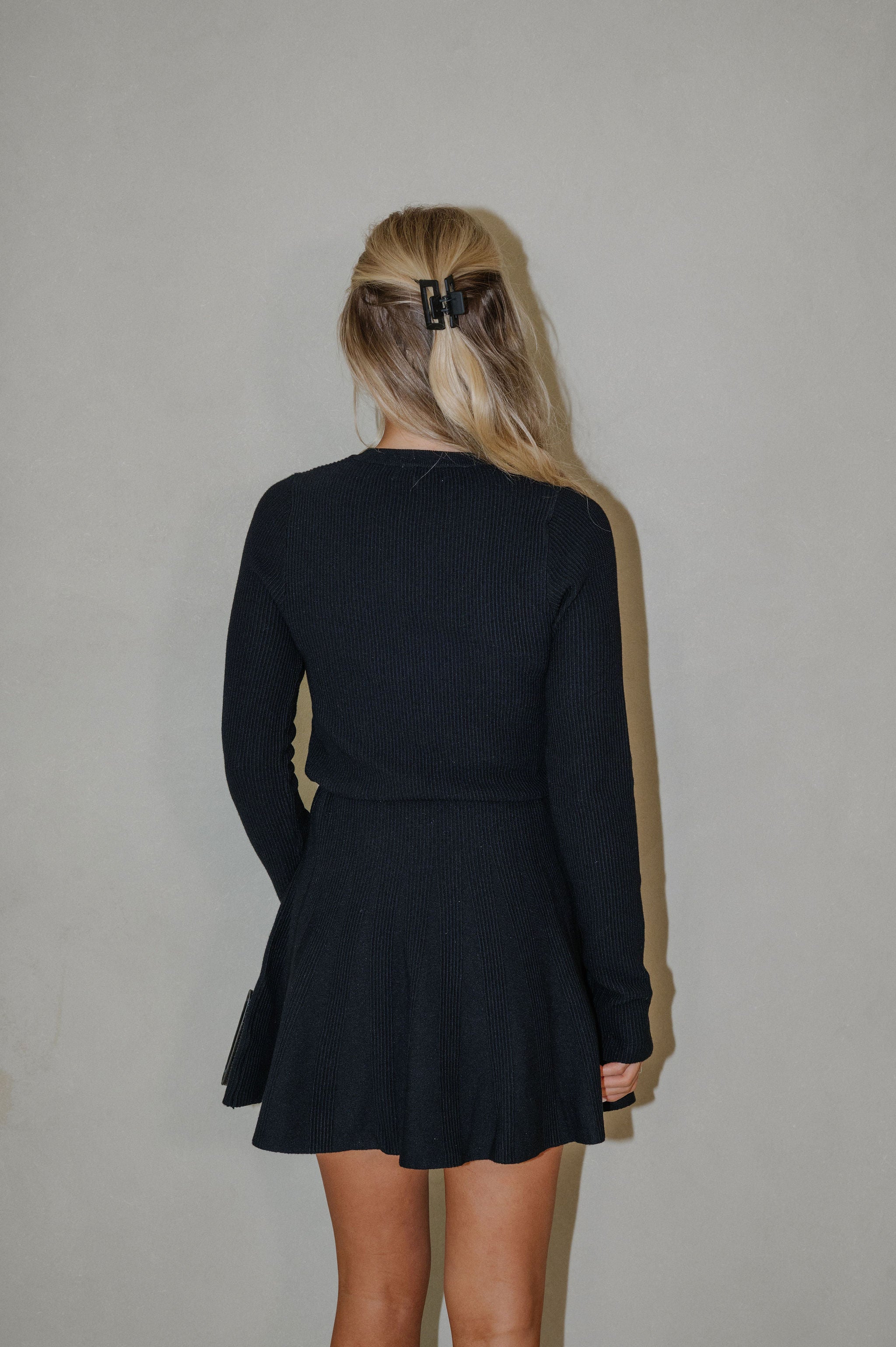 Ramsey Pleated Sweater Dress-Black