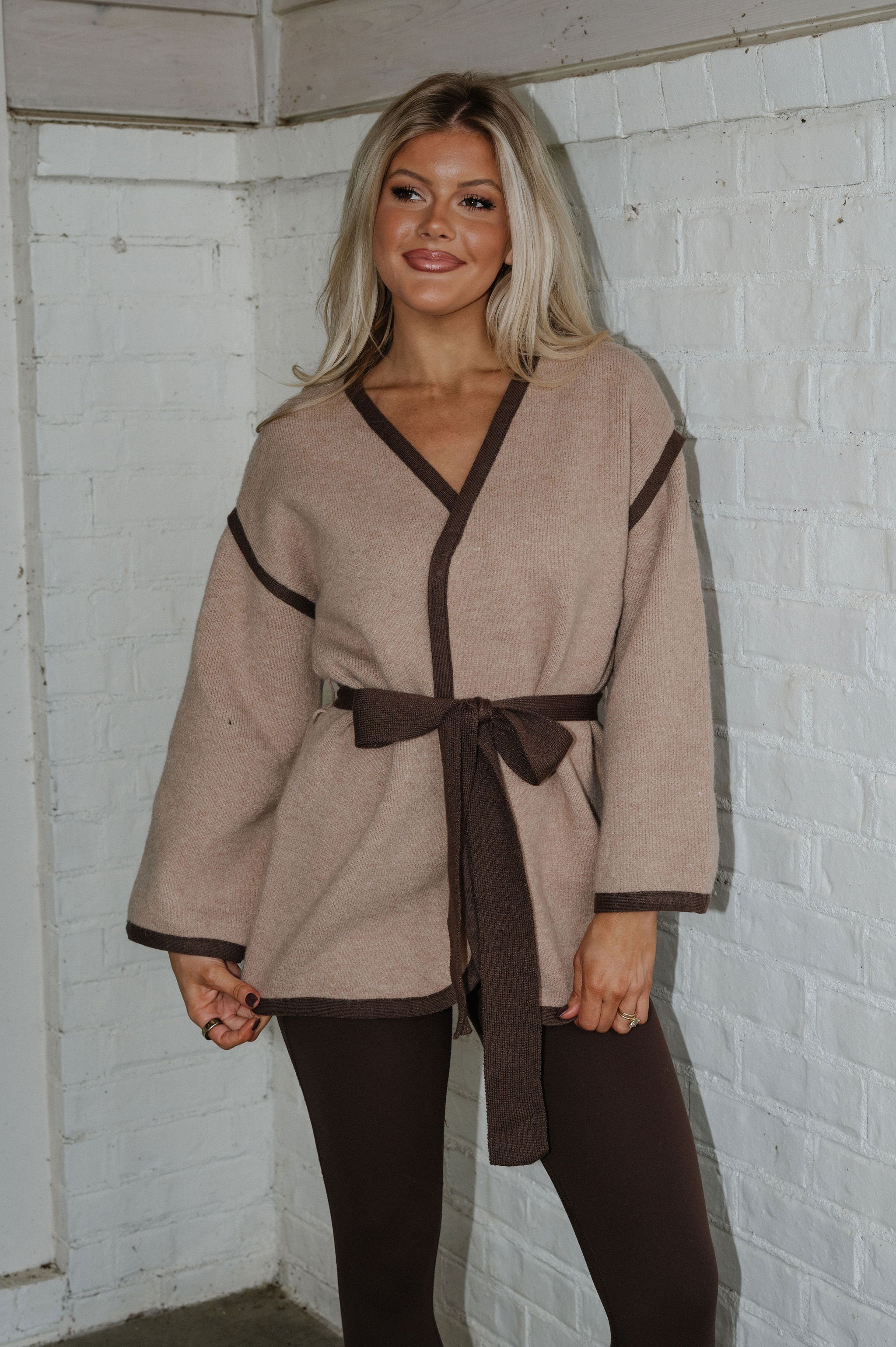 Collins Wrap Cardigan-Taupe/Brown