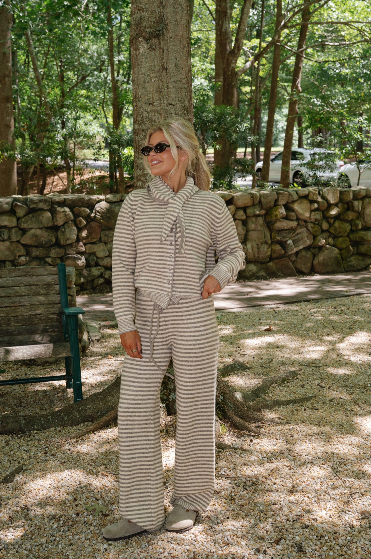 Izzy Striped Tie Cardigan-Sand
