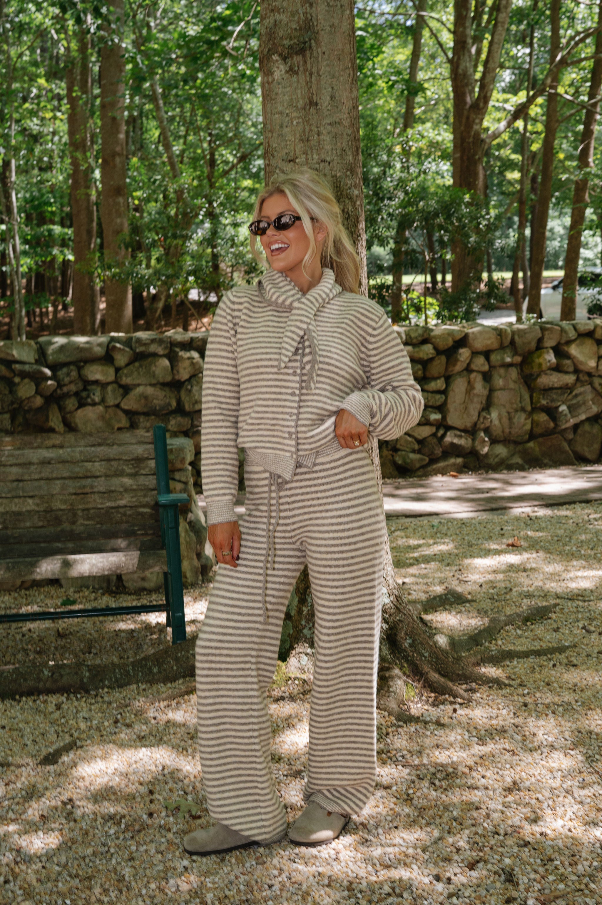 Hayden Striped Knit Pants-Sand
