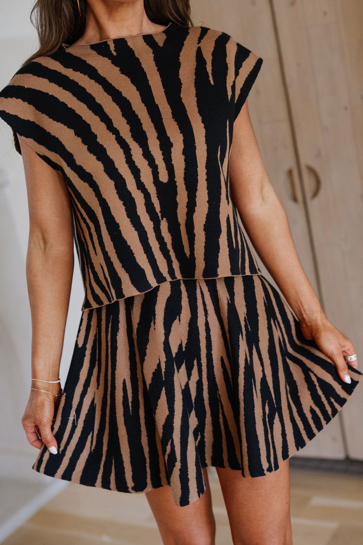 Tiger Mini Skirt Set-Brown/Black