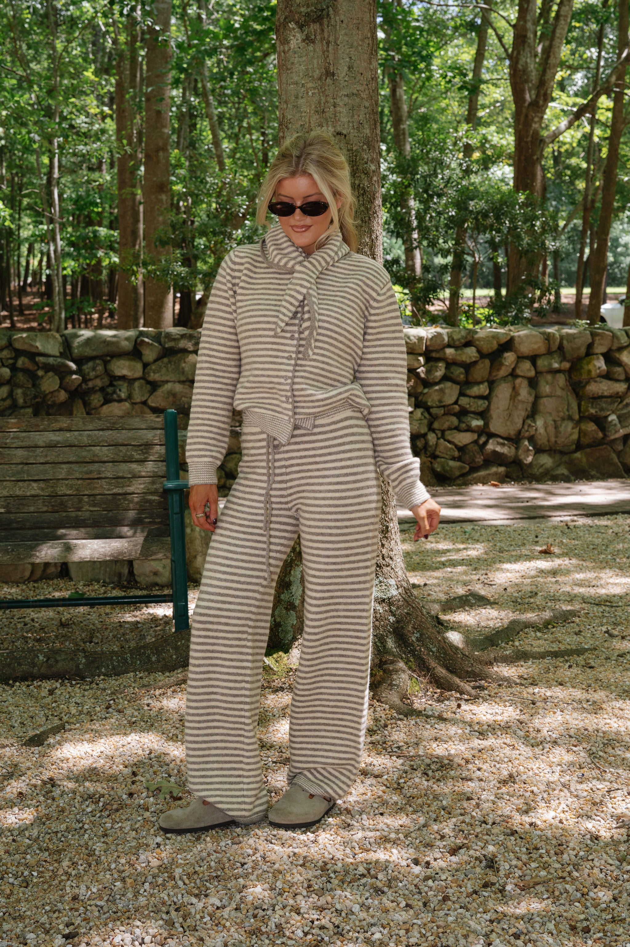 Hayden Striped Knit Pants-Sand