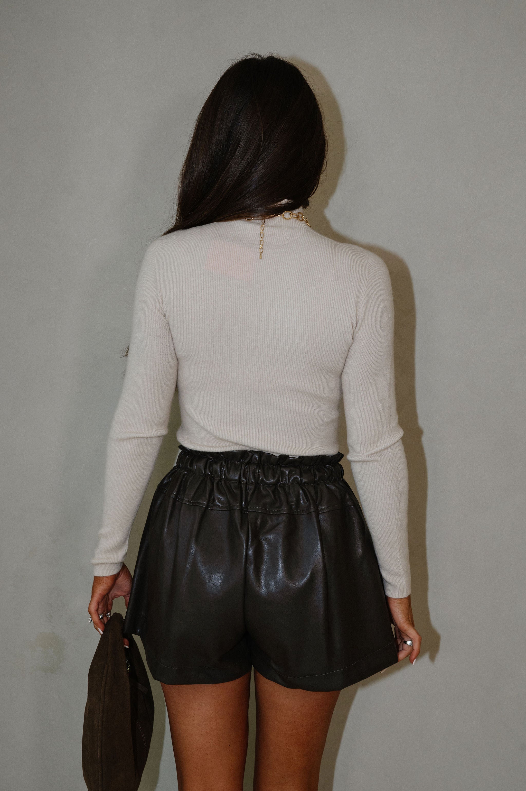 Clara High Waisted Drawstring Shorts-Dark Brown