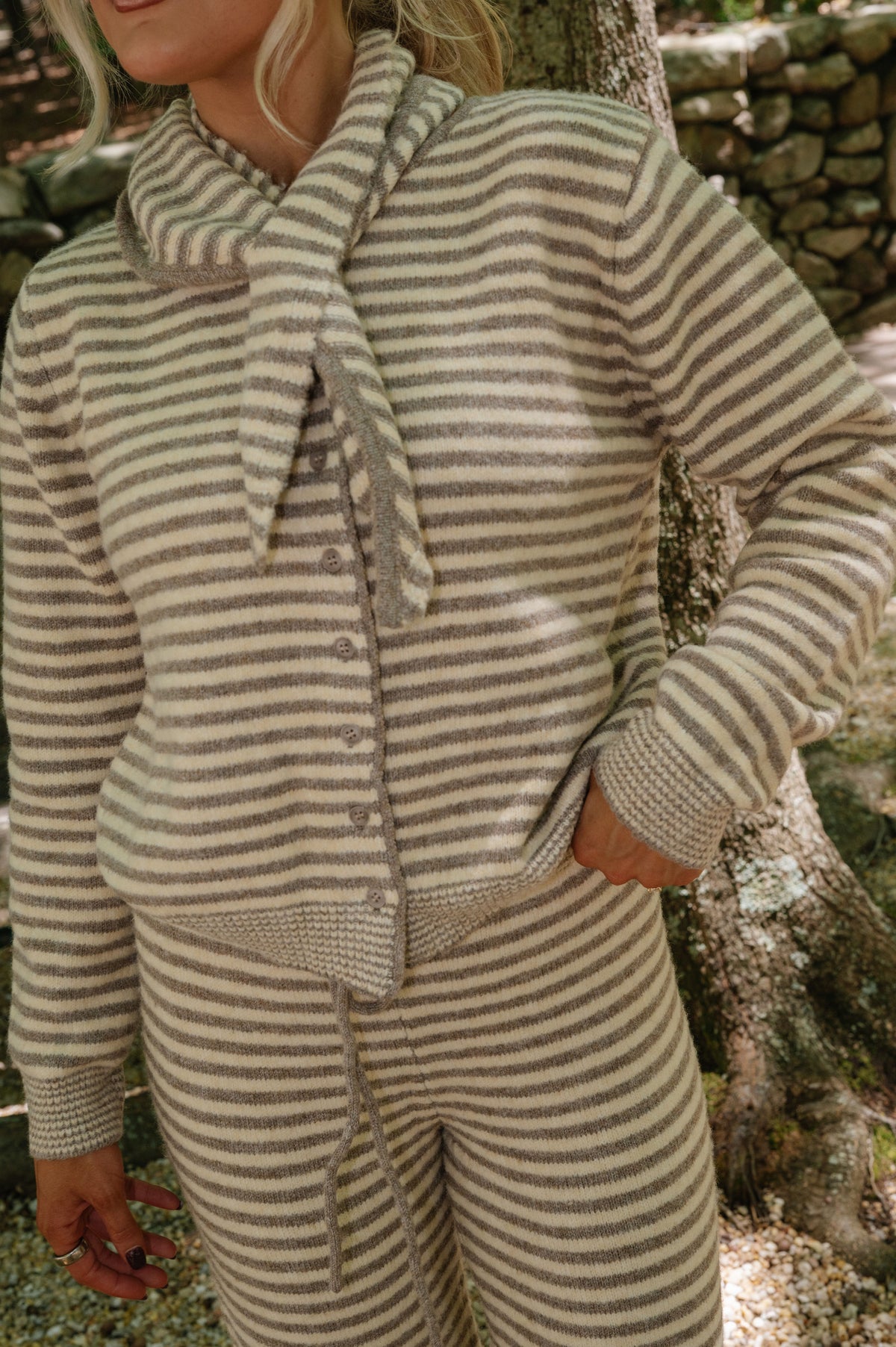 Izzy Striped Tie Cardigan-Sand