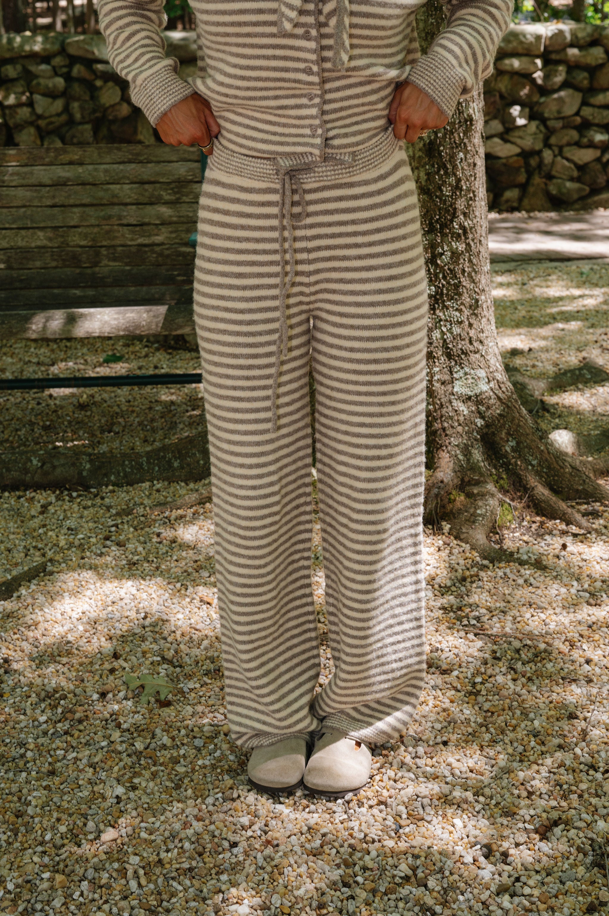Hayden Striped Knit Pants-Sand
