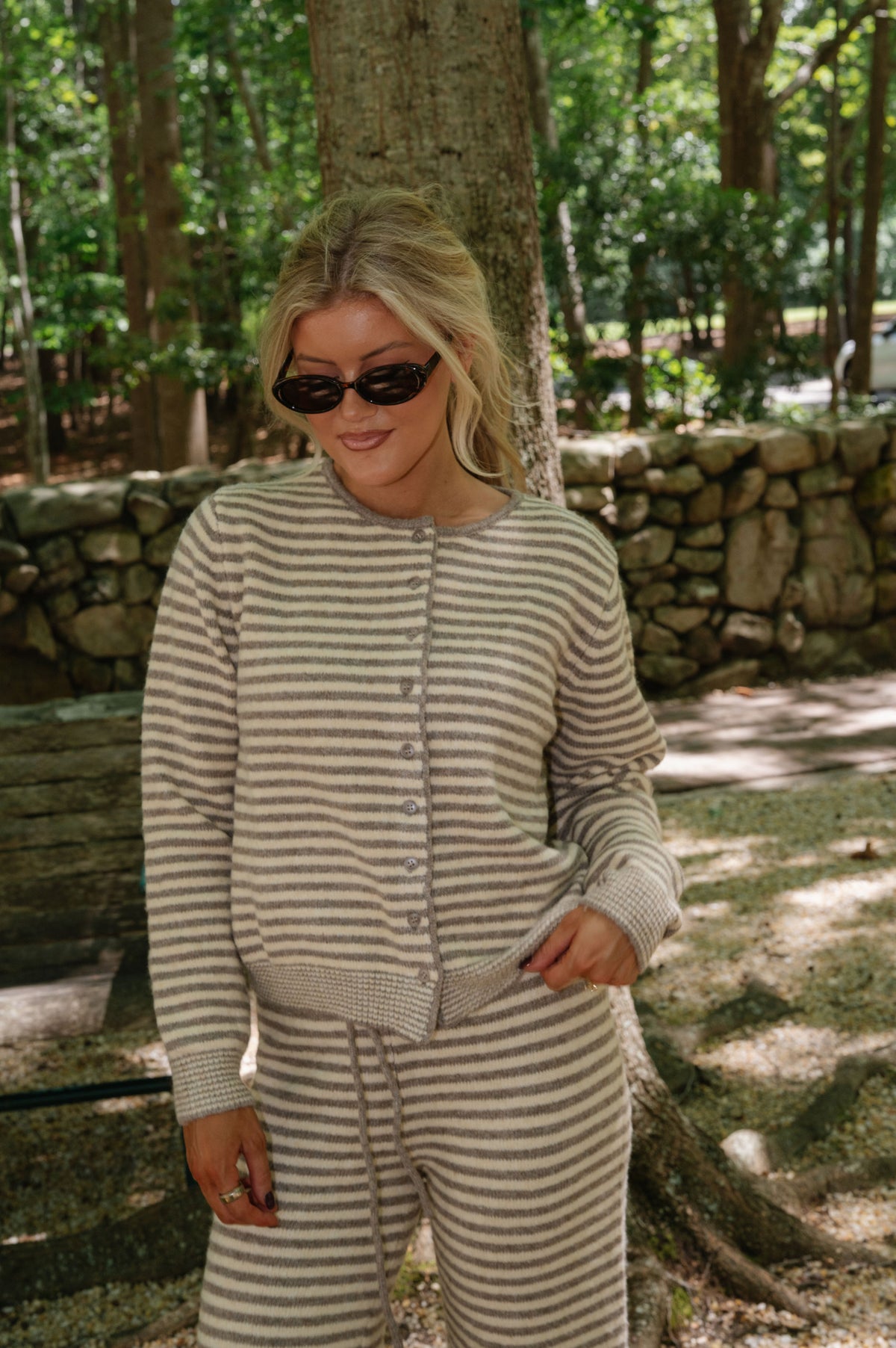 Izzy Striped Tie Cardigan-Sand