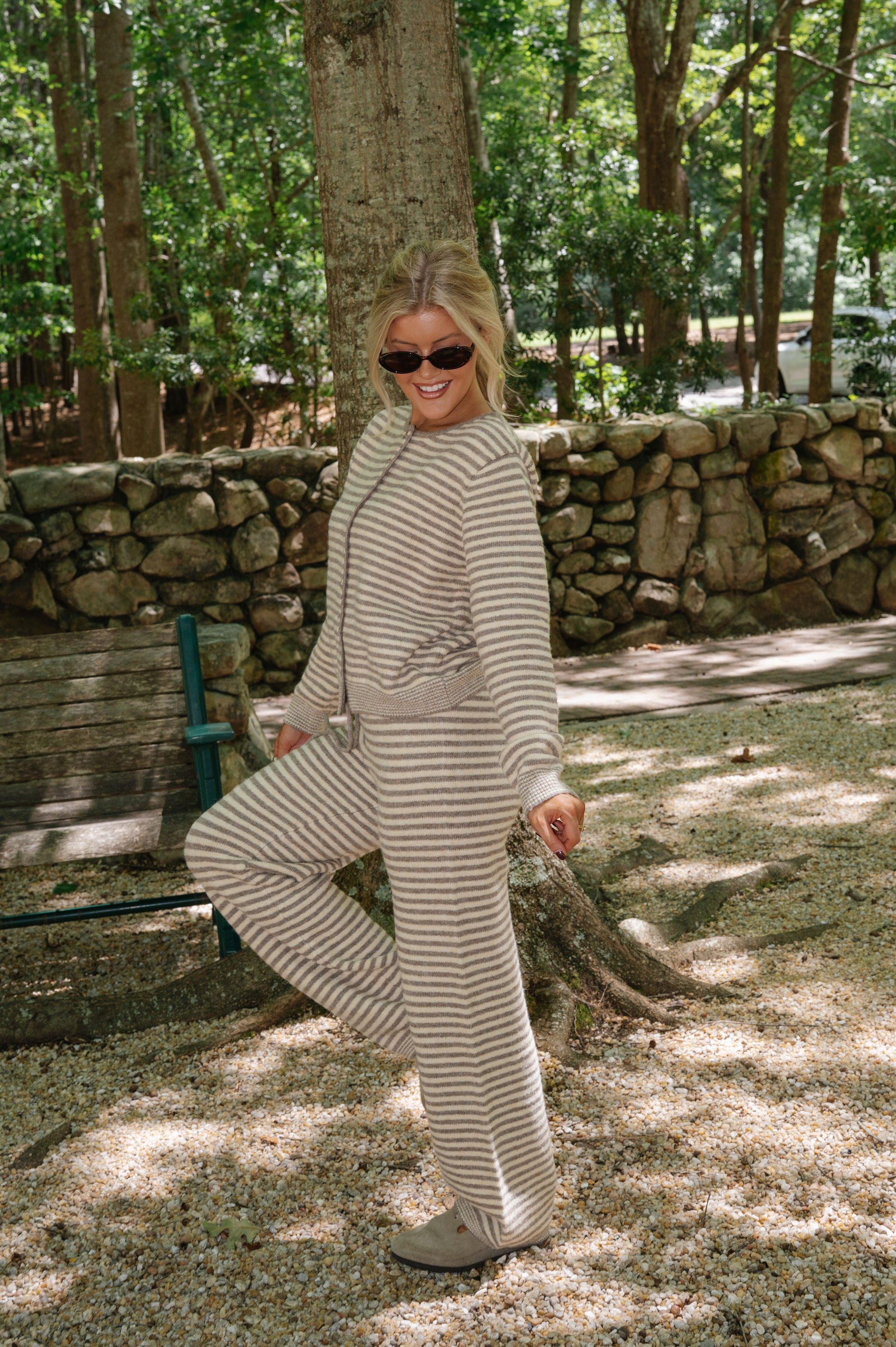 Hayden Striped Knit Pants-Sand