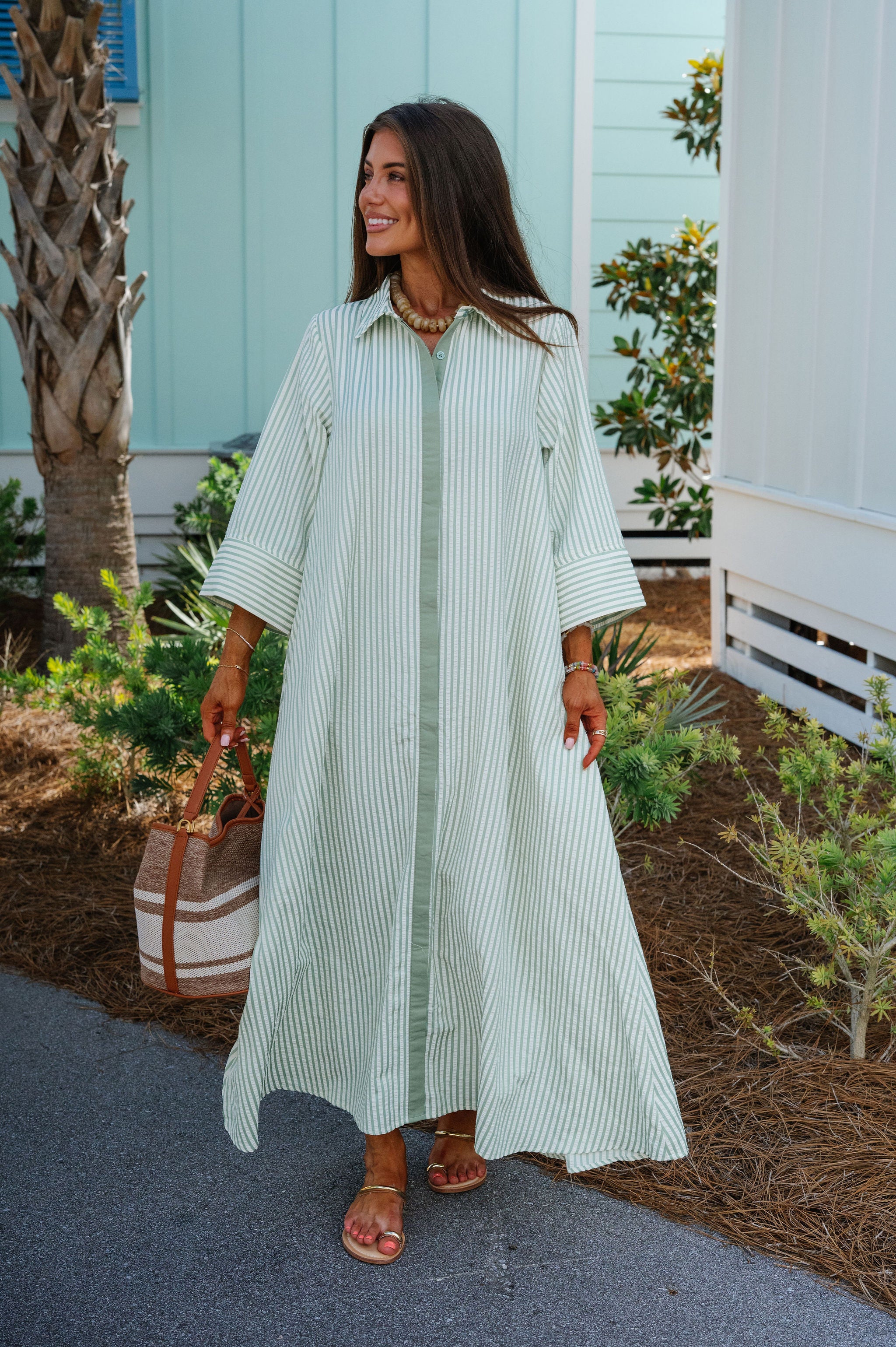 Chloe Striped Maxi Dress-Sage