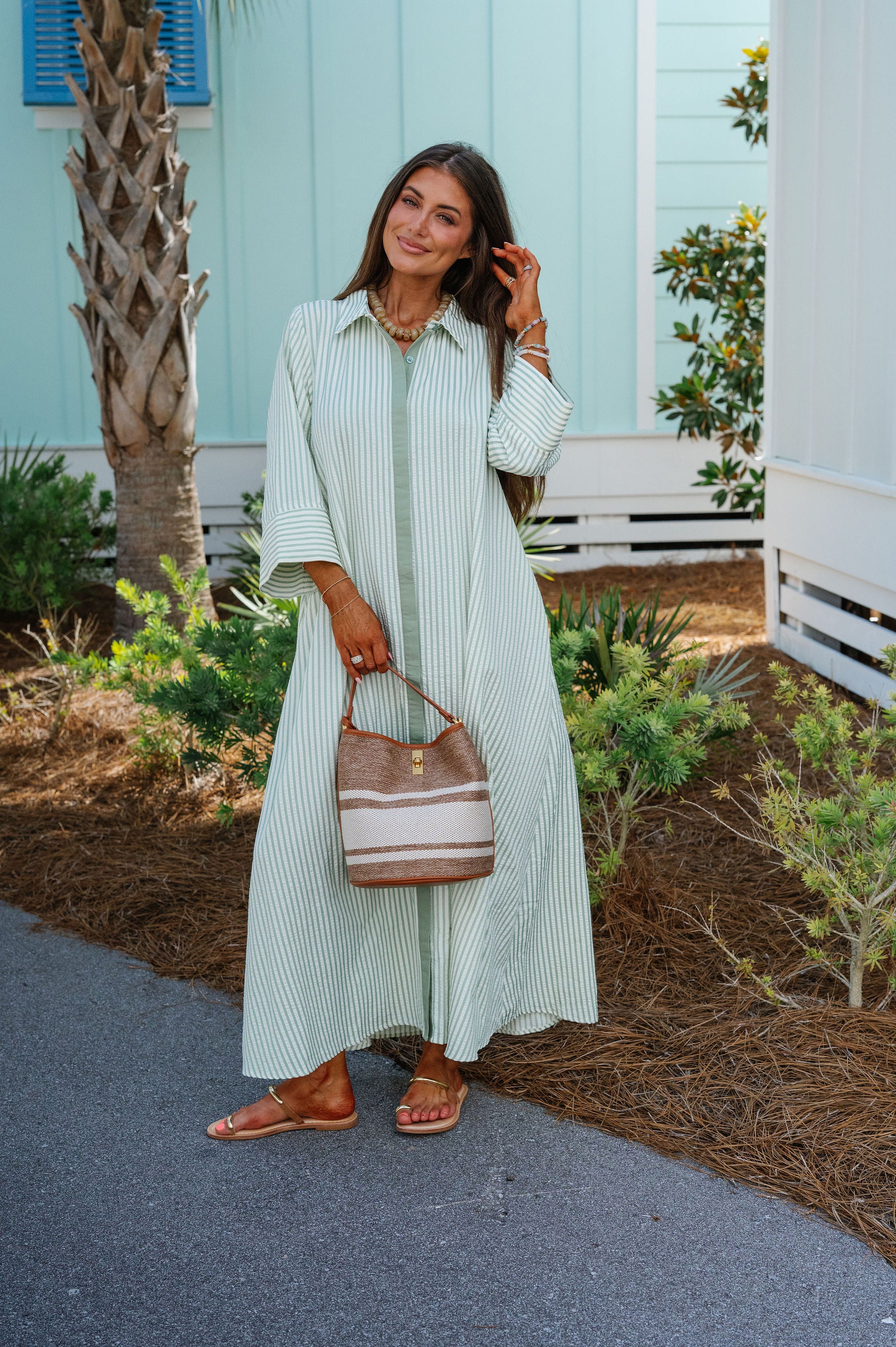 Chloe Striped Maxi Dress-Sage