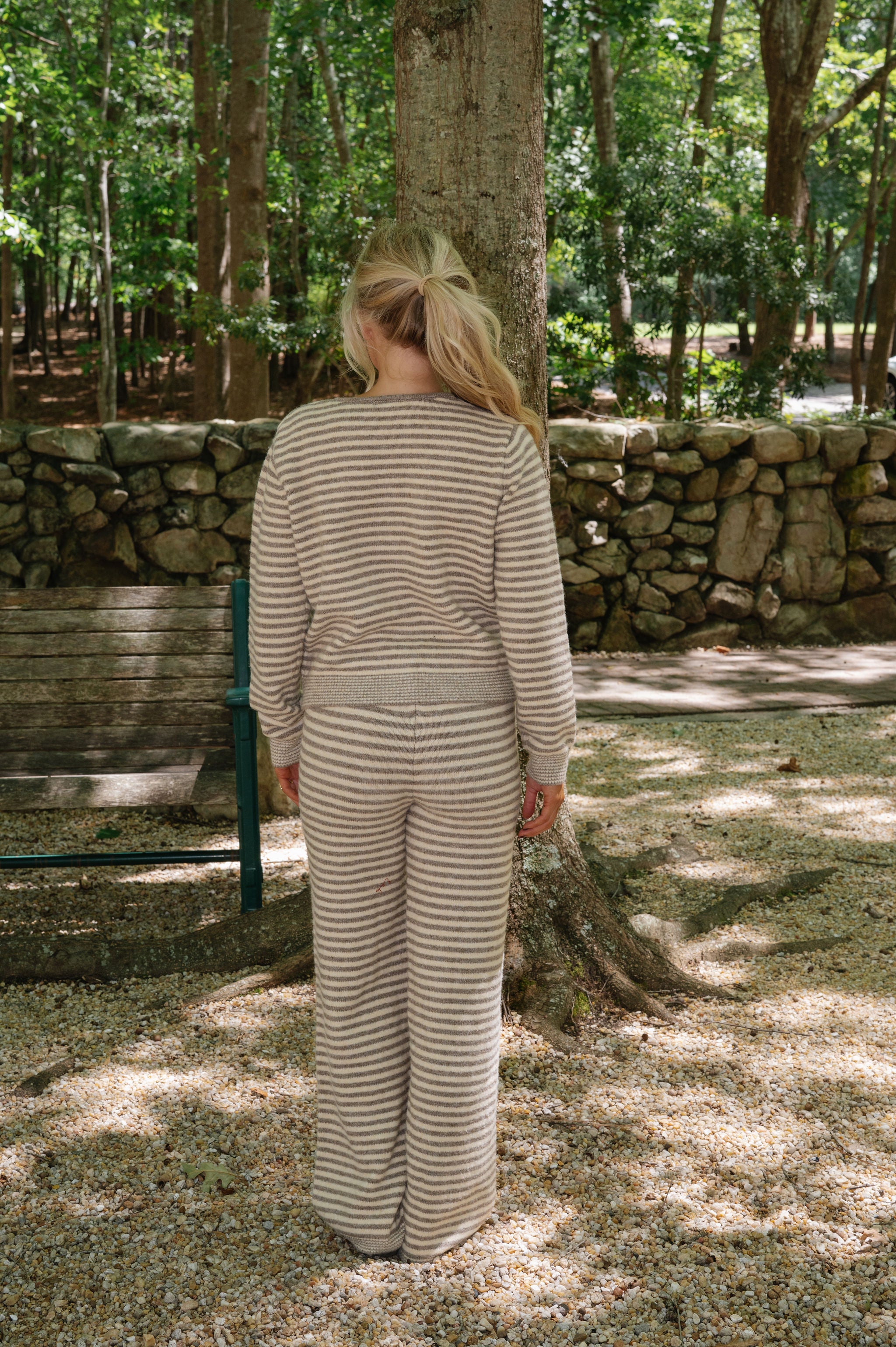 Hayden Striped Knit Pants-Sand