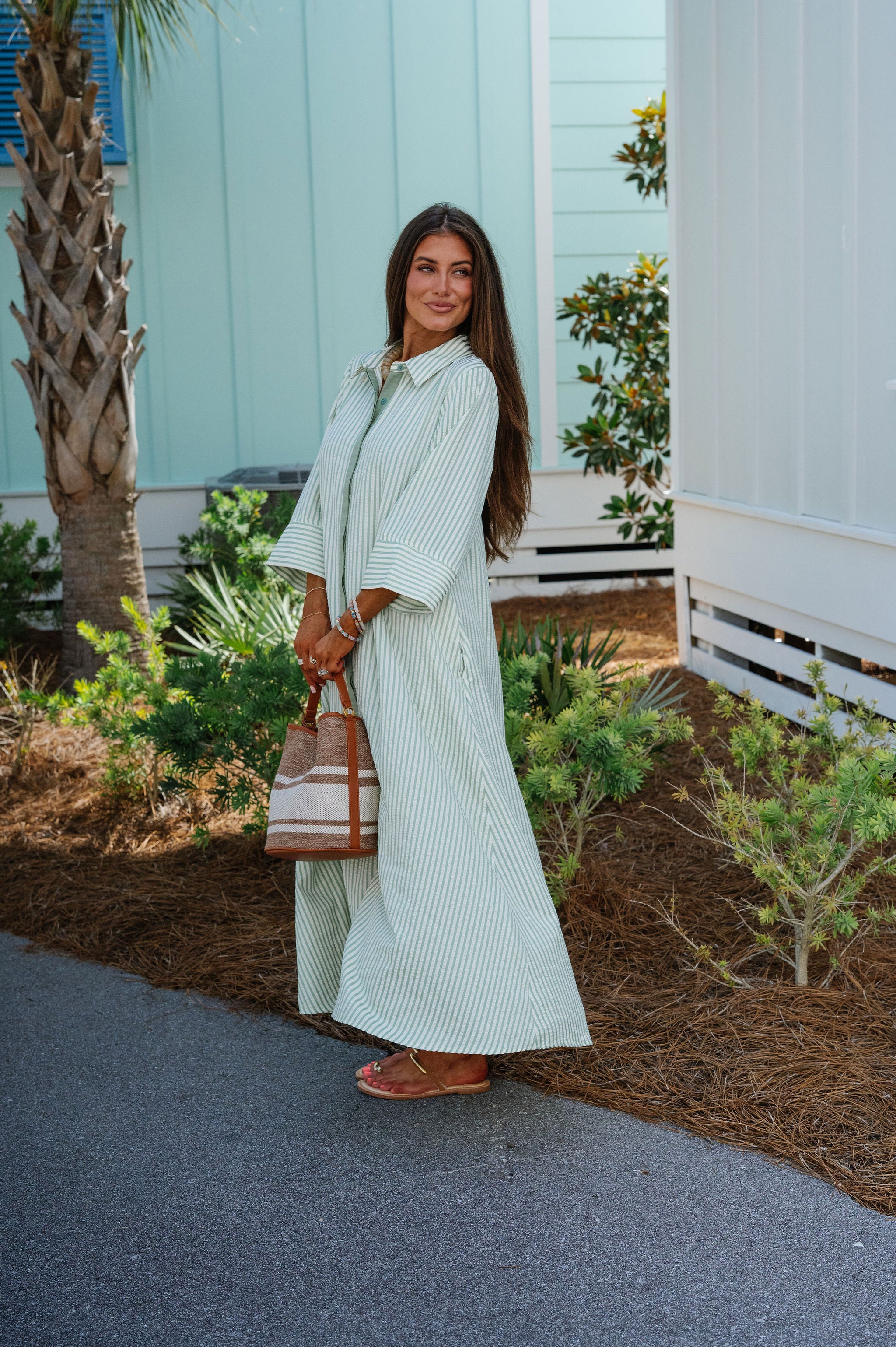 Chloe Striped Maxi Dress-Sage