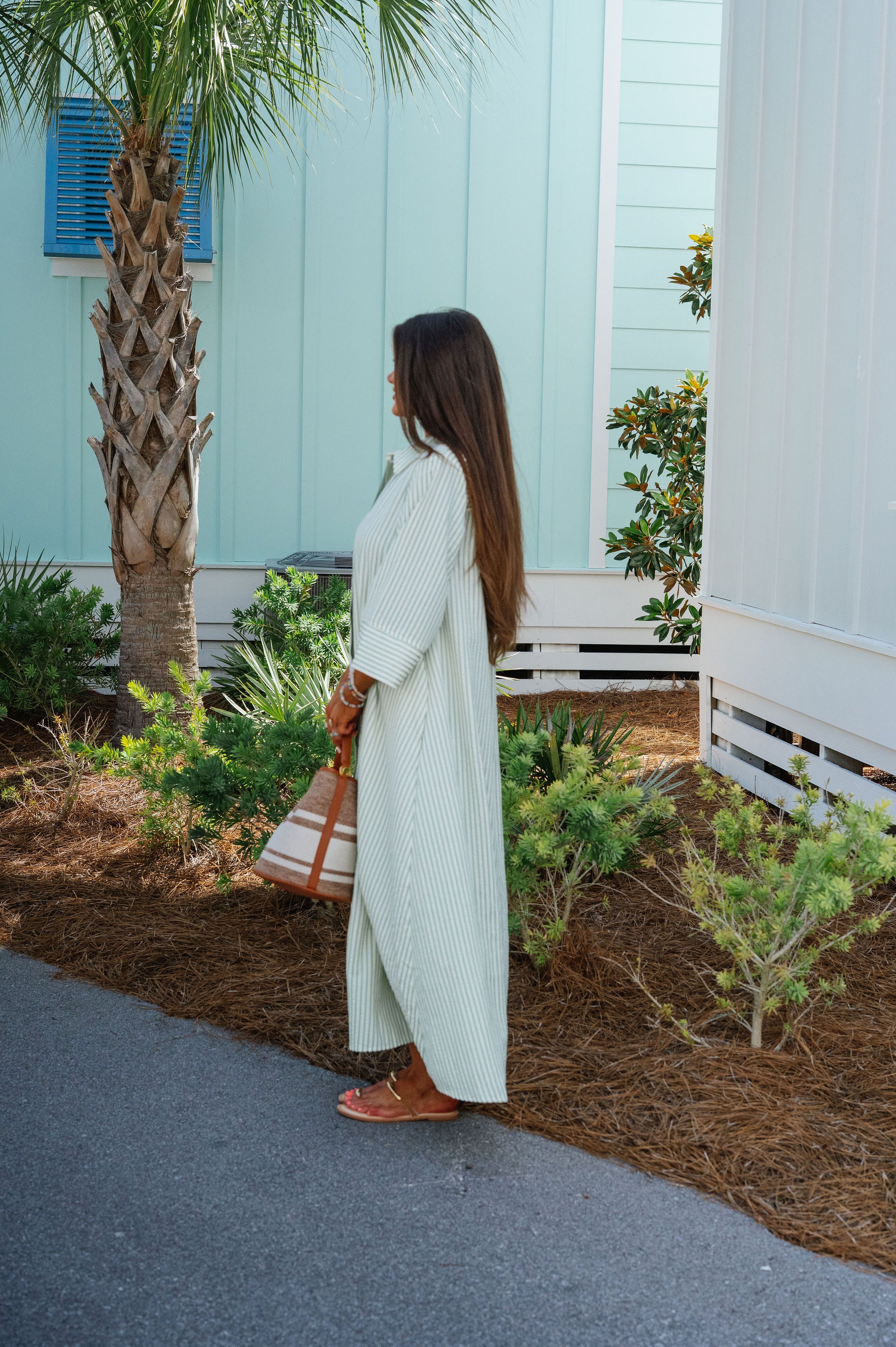 Chloe Striped Maxi Dress-Sage