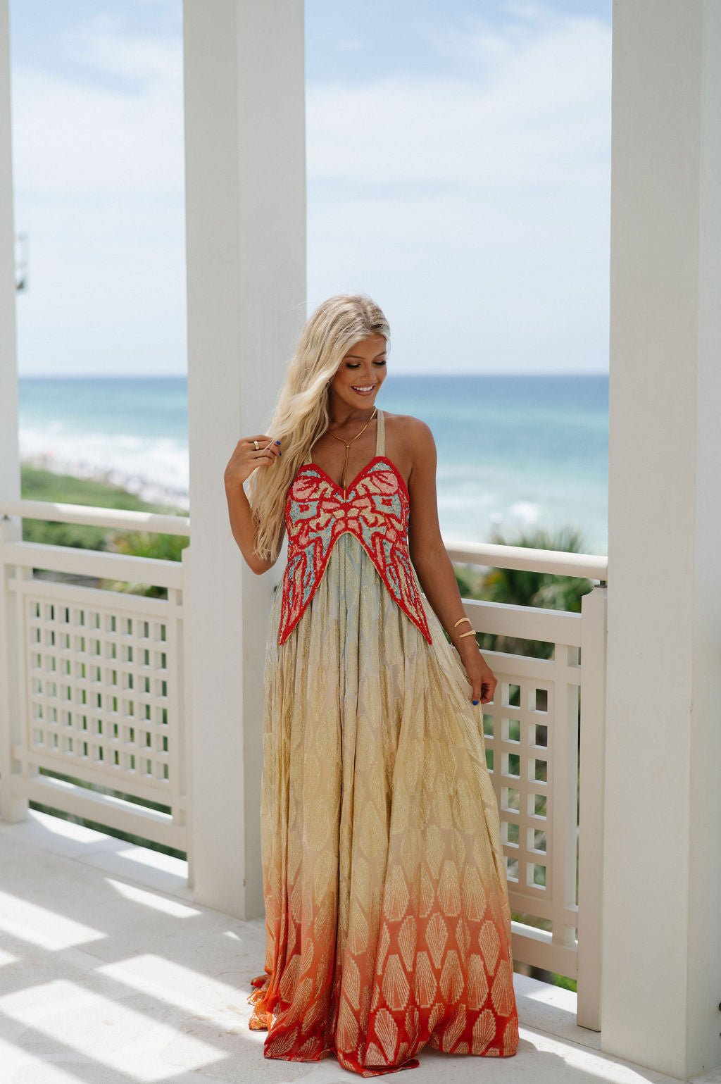 Milan Beaded Dress-Red Mix