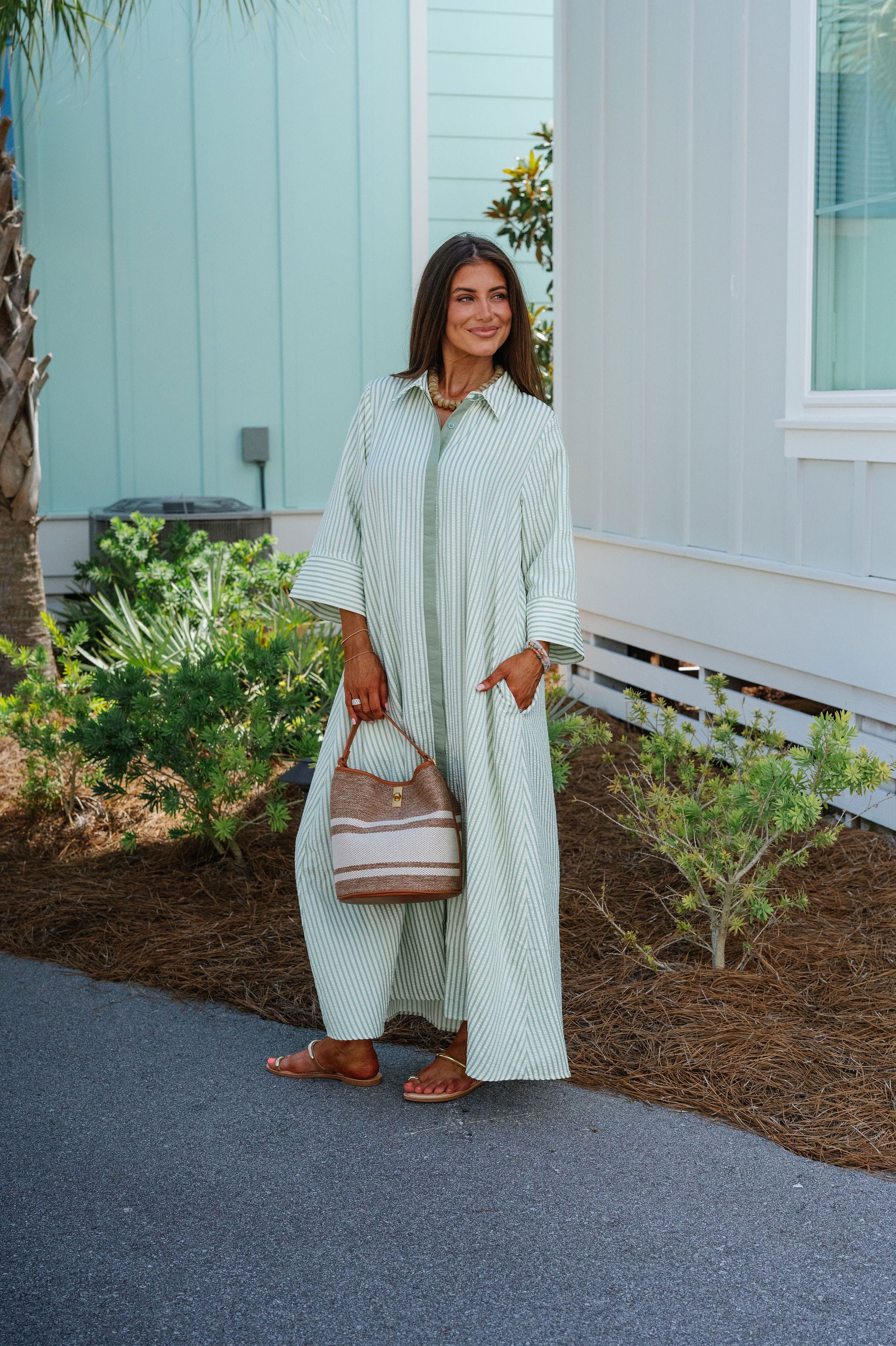 Chloe Striped Maxi Dress-Sage