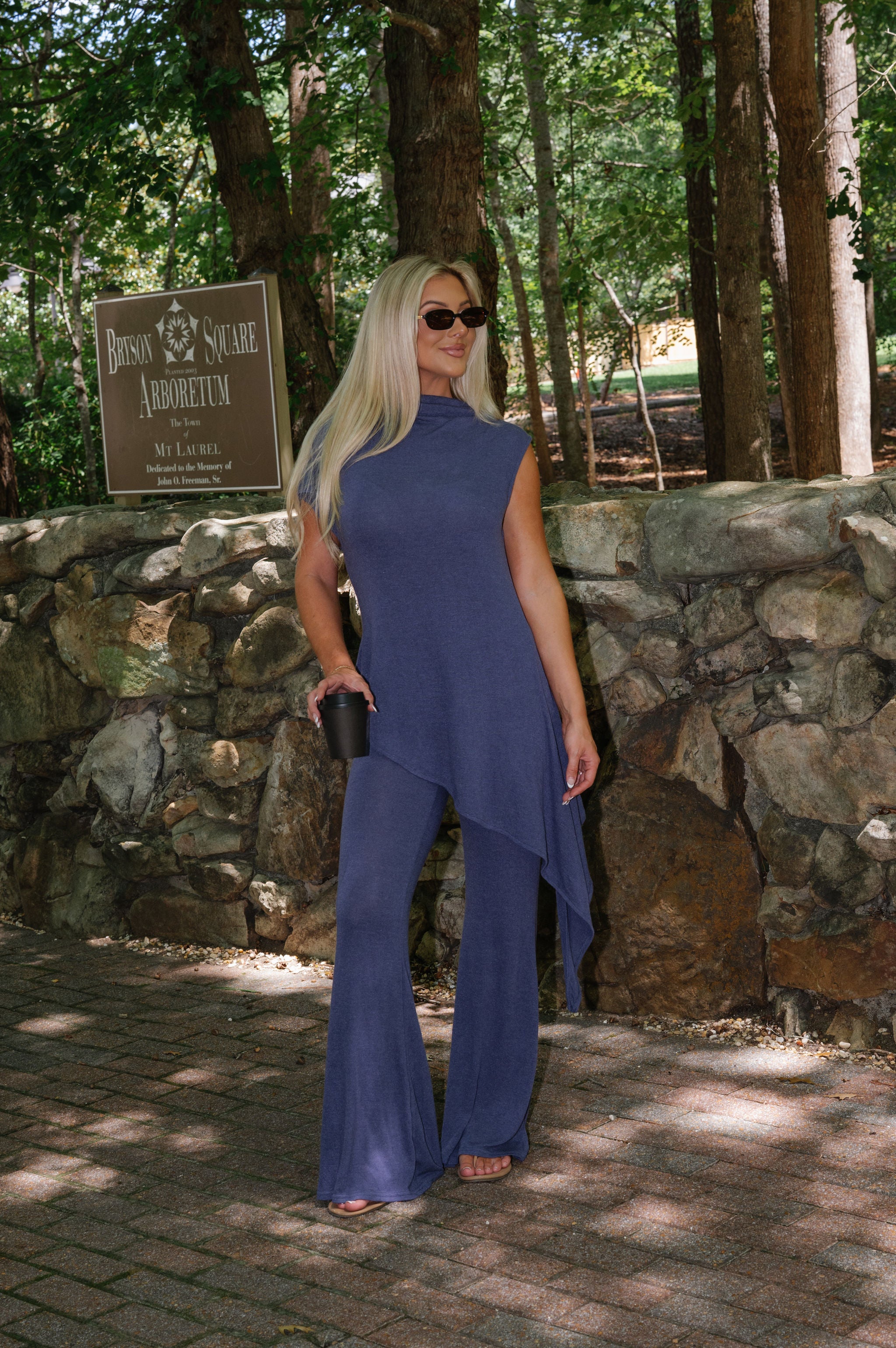 Cascade Asymmetrical Draped Set-Blue