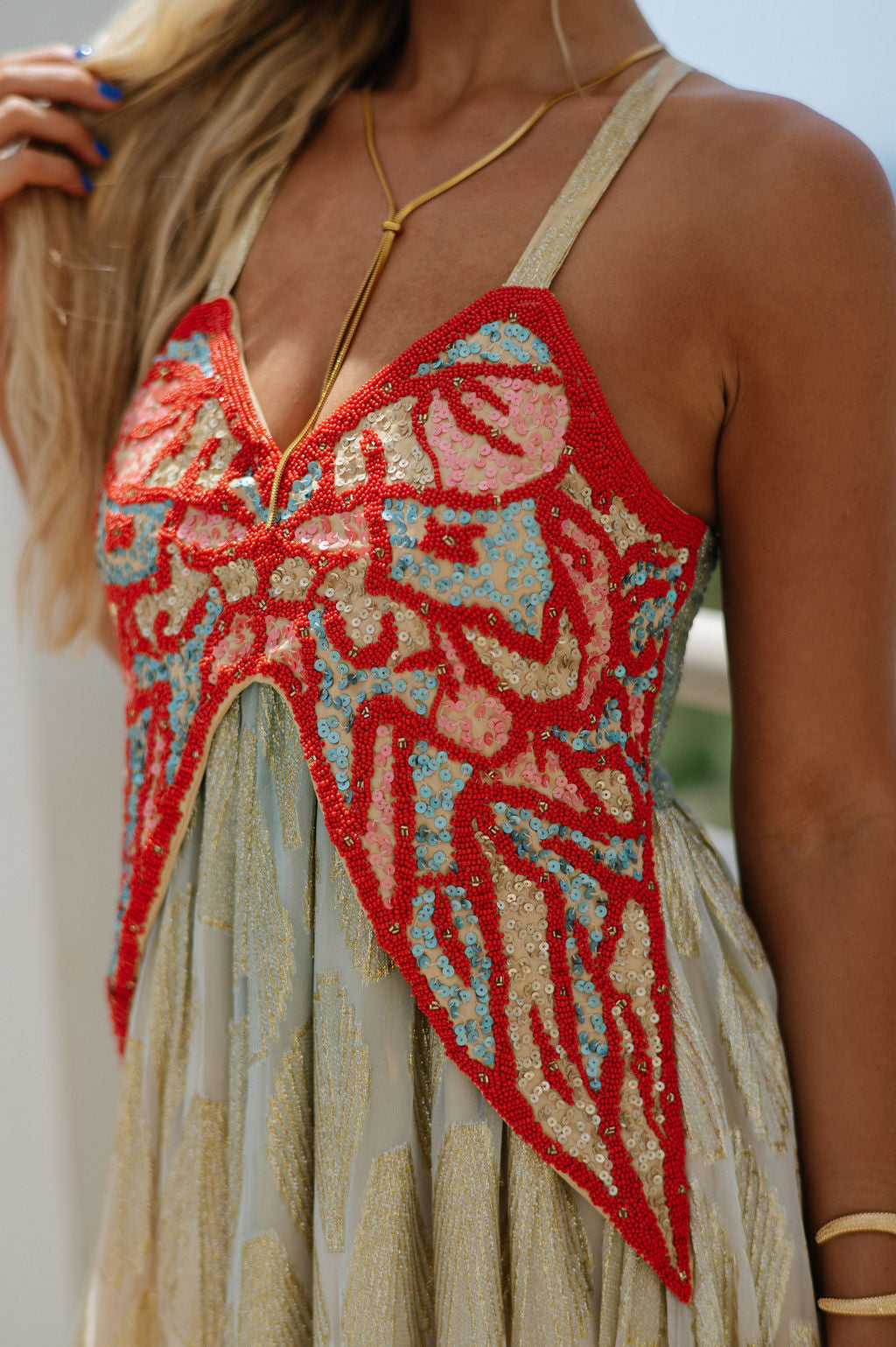 Milan Beaded Dress-Red Mix