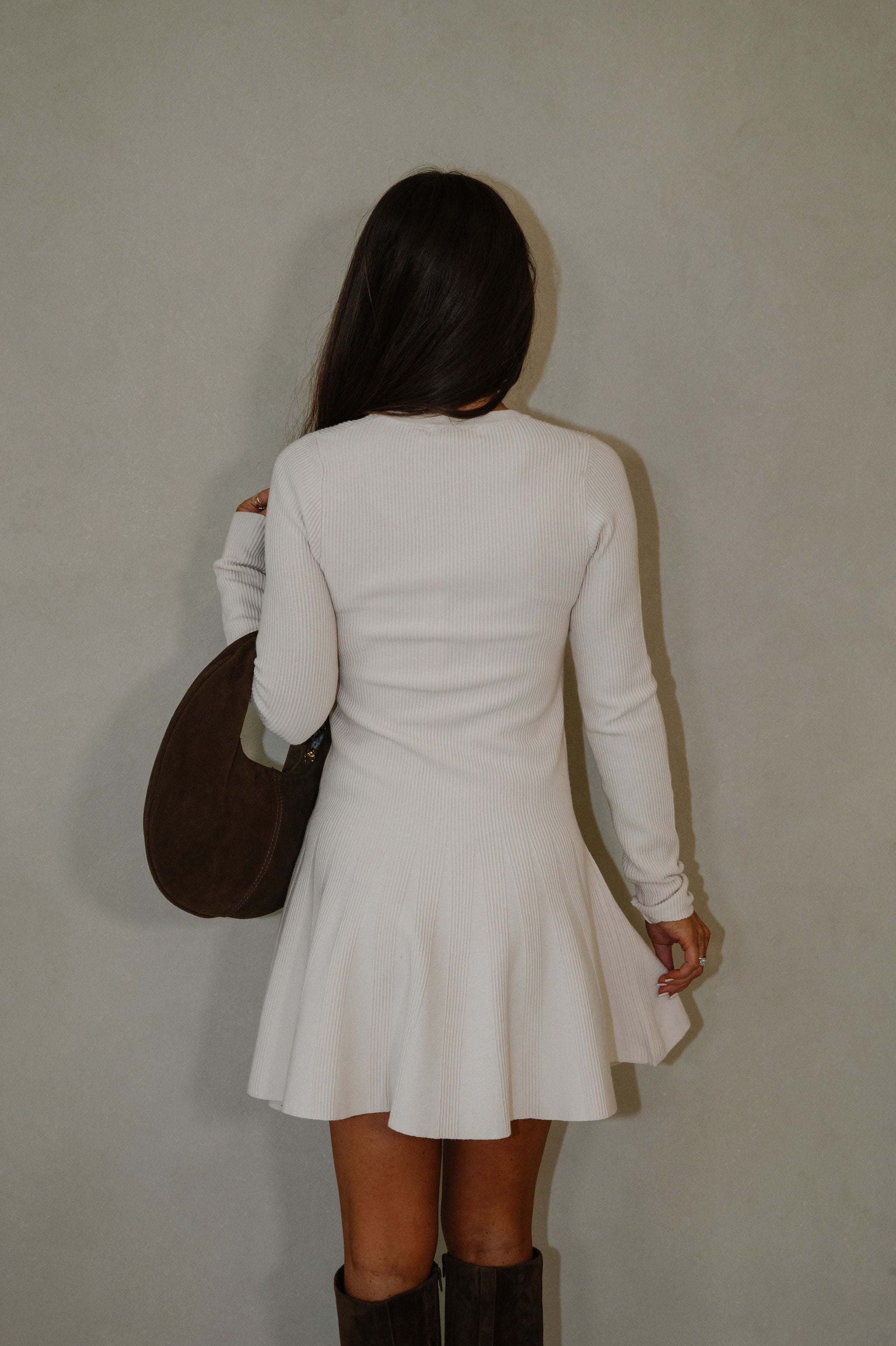 Ramsey Pleated Sweater Dress-Ecru