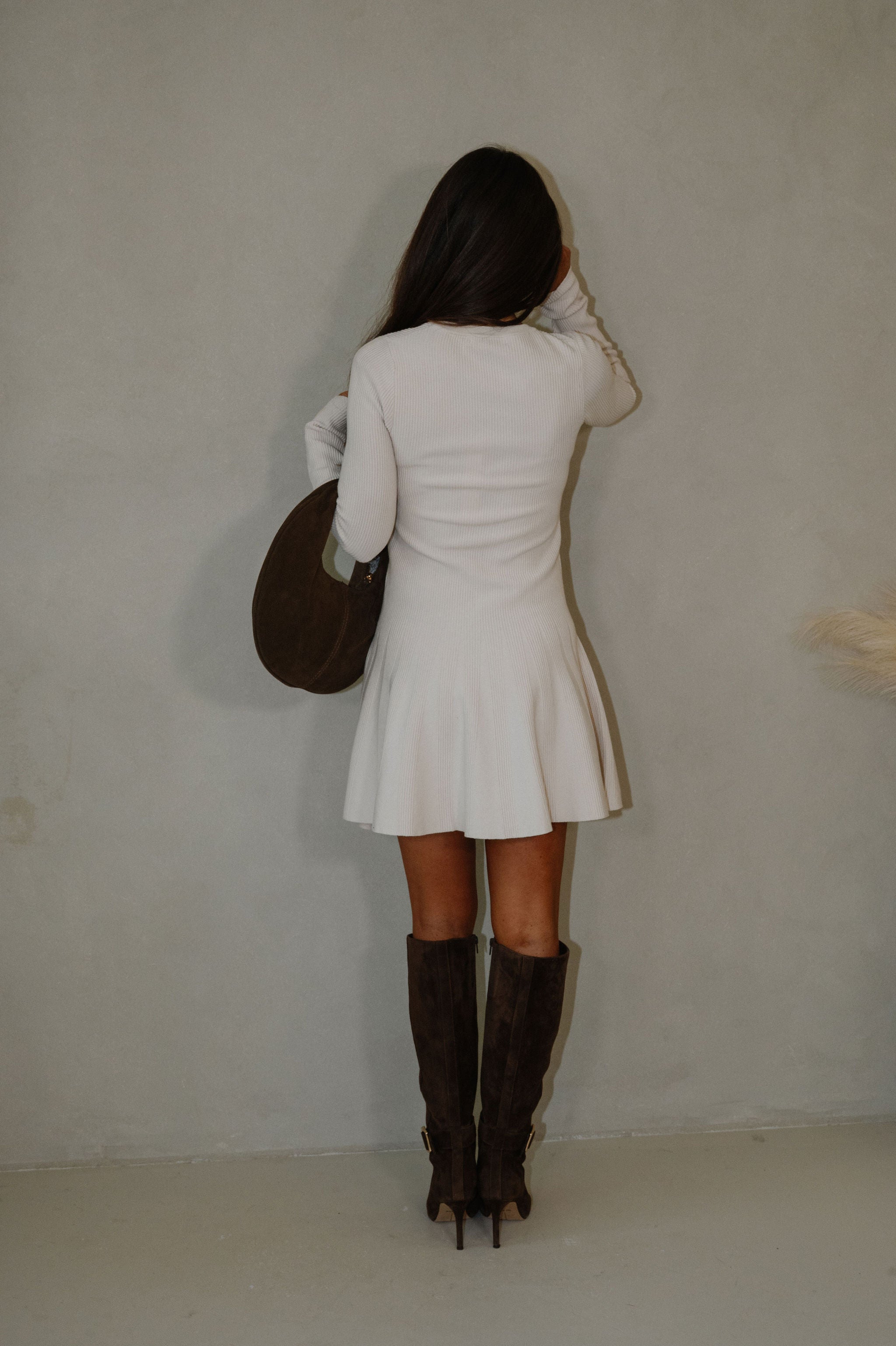 Ramsey Pleated Sweater Dress-Ecru