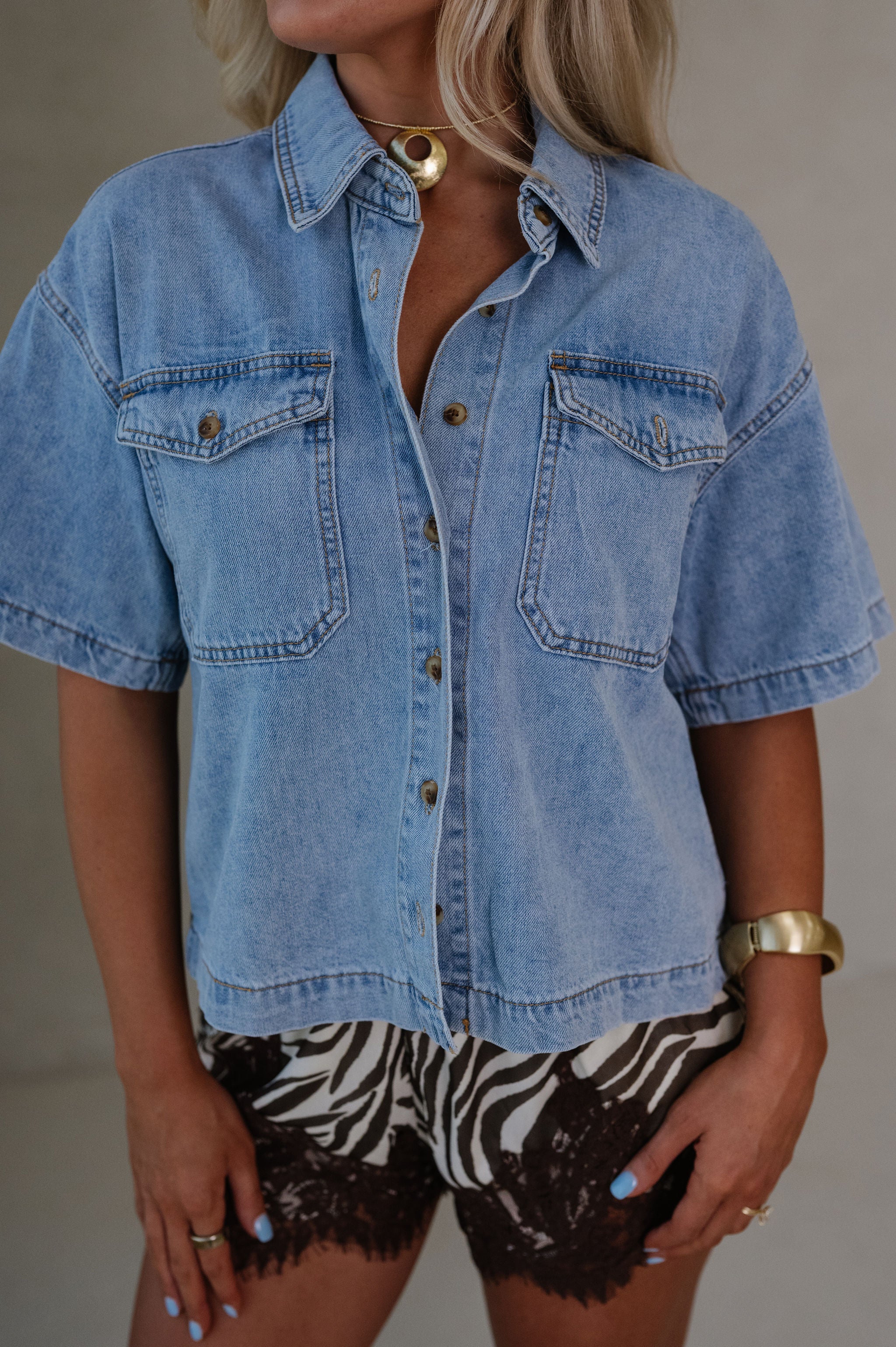 Denim Button Up Shirt- Light Wash