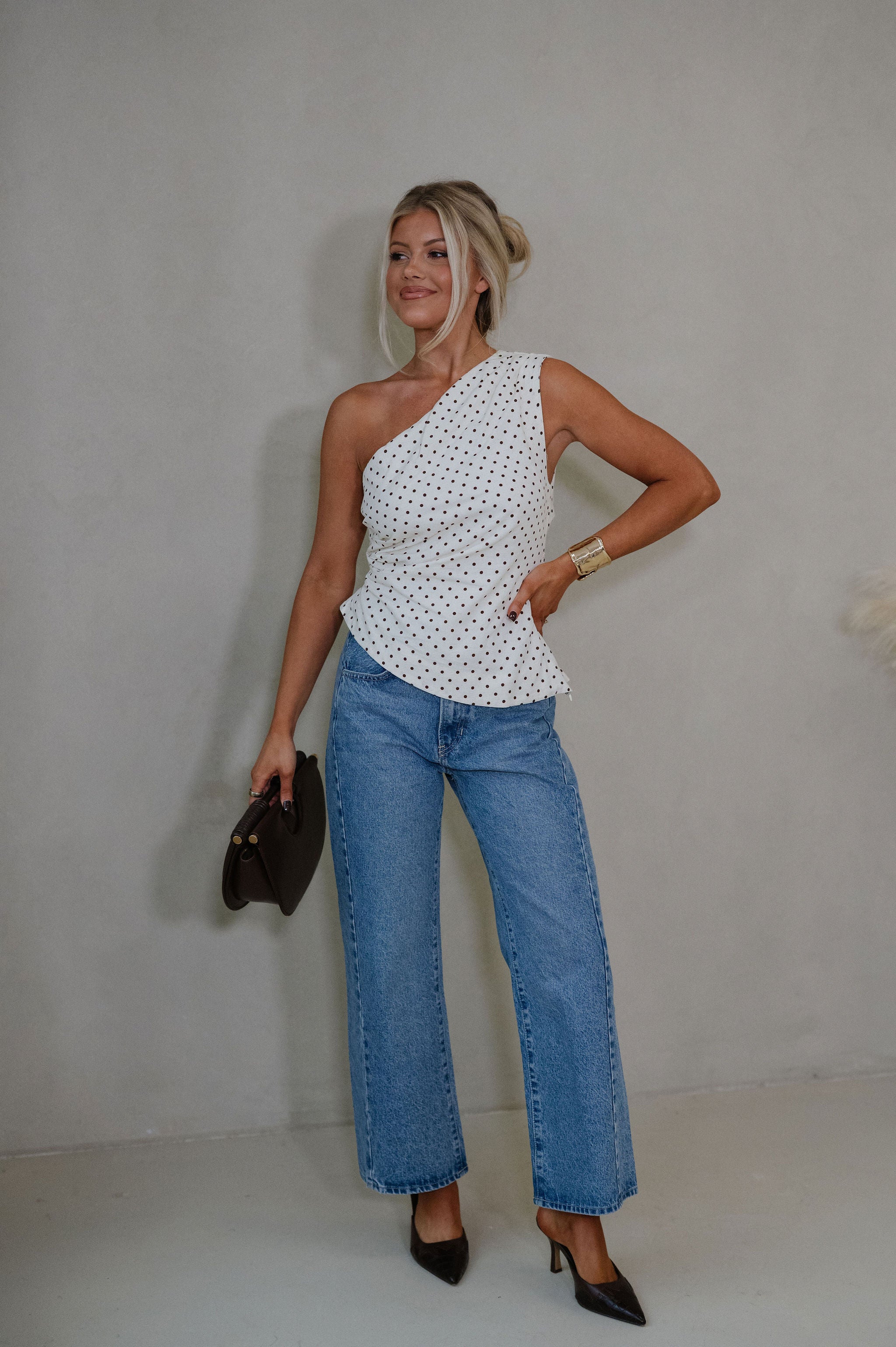 Sloane Polka Dot Top-Oatmeal/Brown