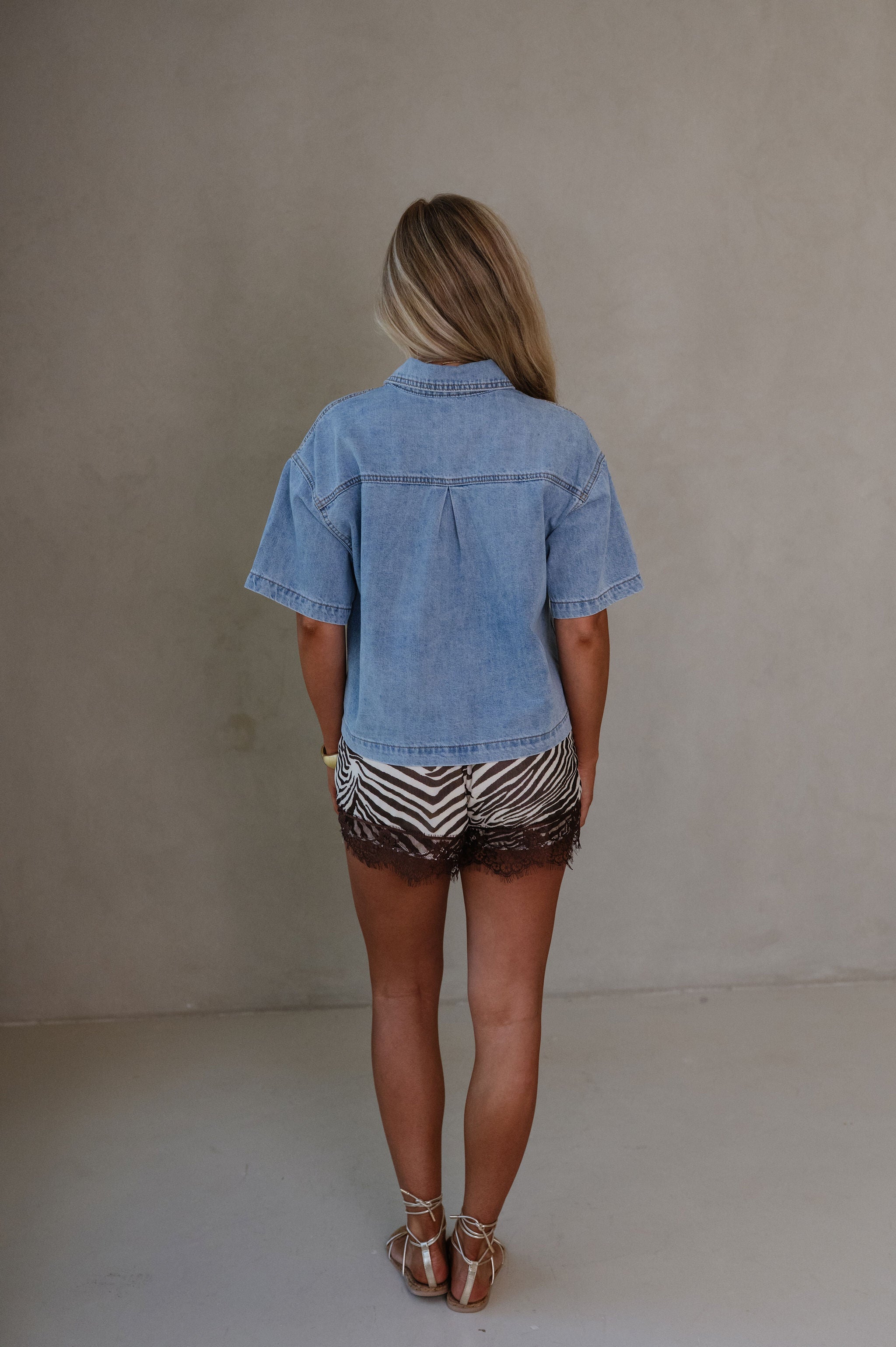 Zebra Print Lace Trim Shorts-Cream/Brown