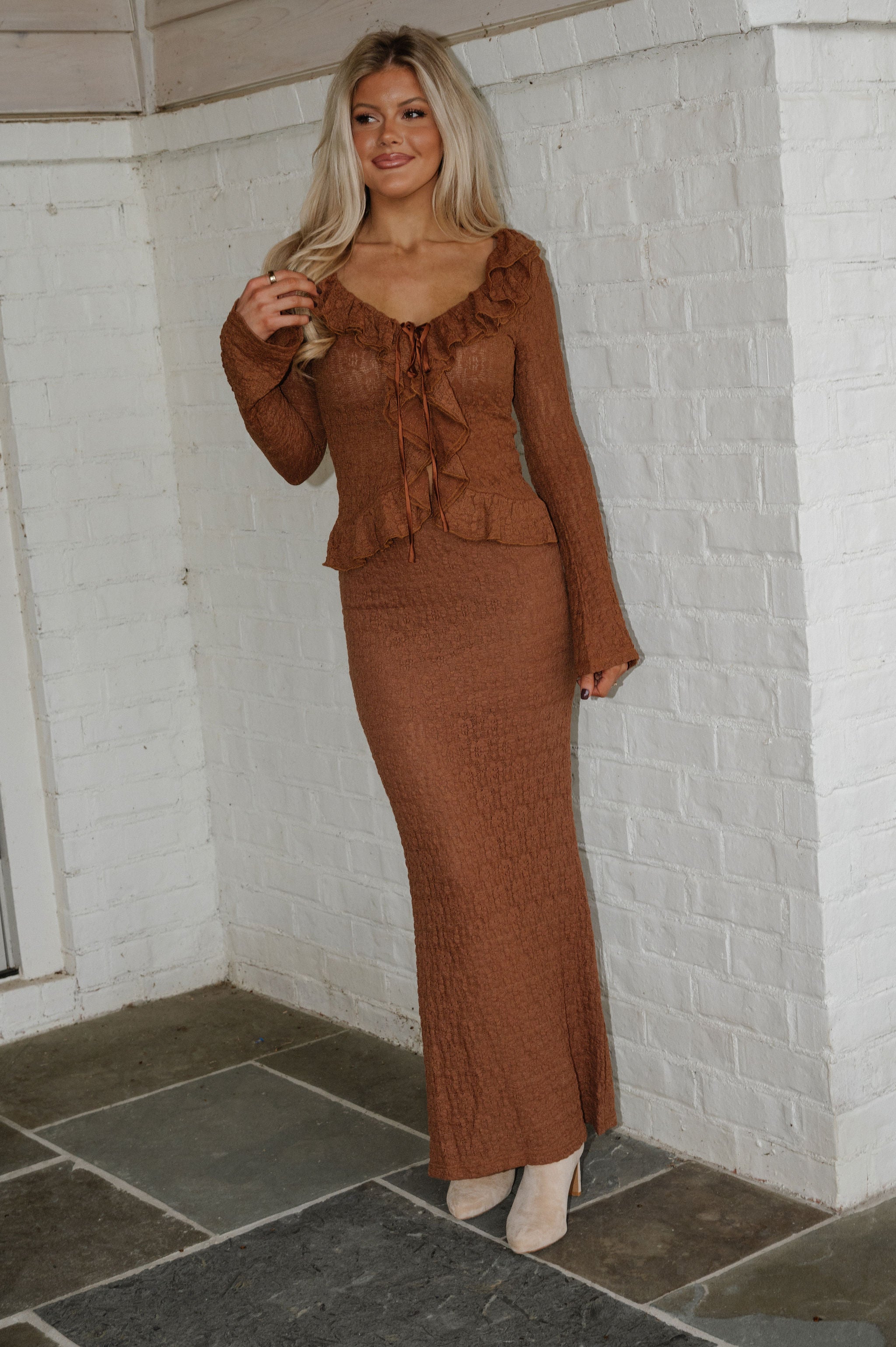 Missy Ruffle Top-Brown