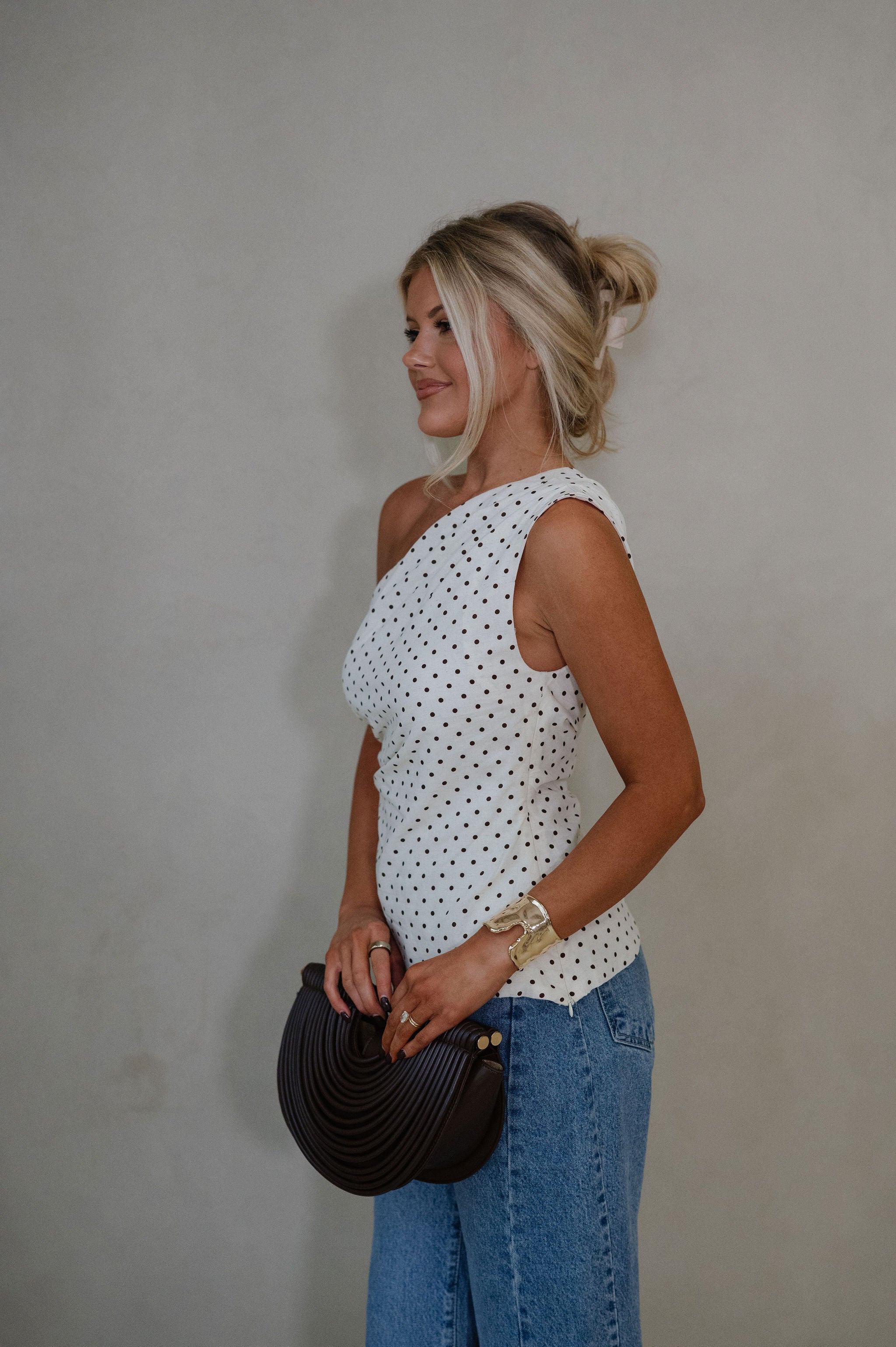 Sloane Polka Dot Top-Oatmeal/Brown