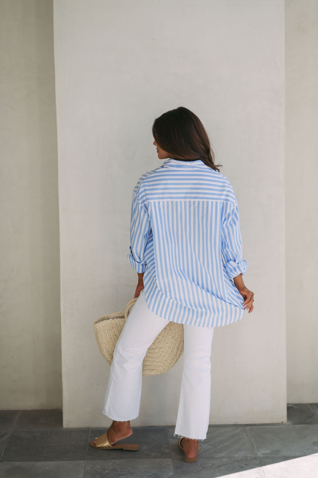 Steph Oversized Striped Top- White/Blue