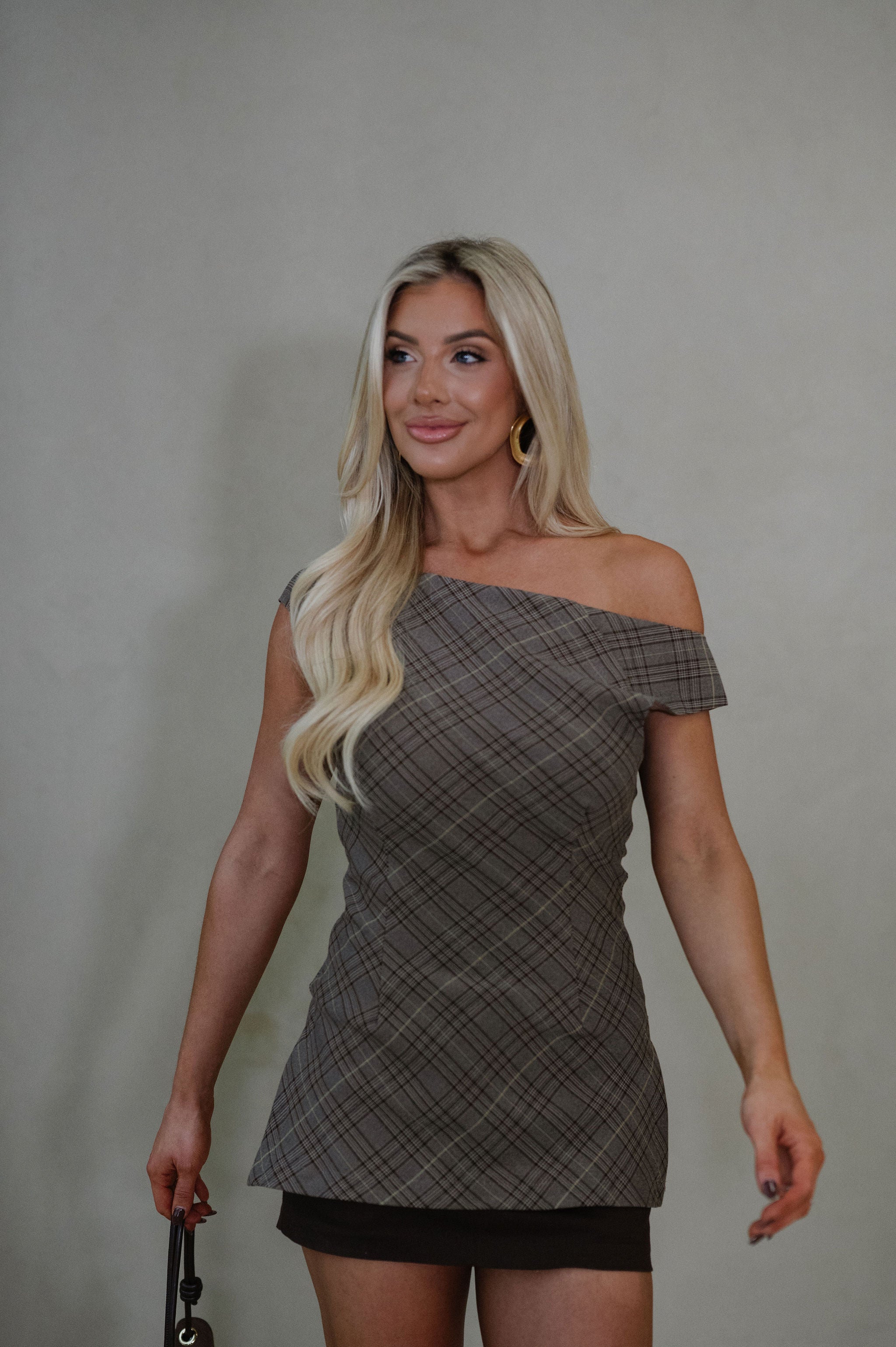 Maci Plaid Top-Brown Taupe