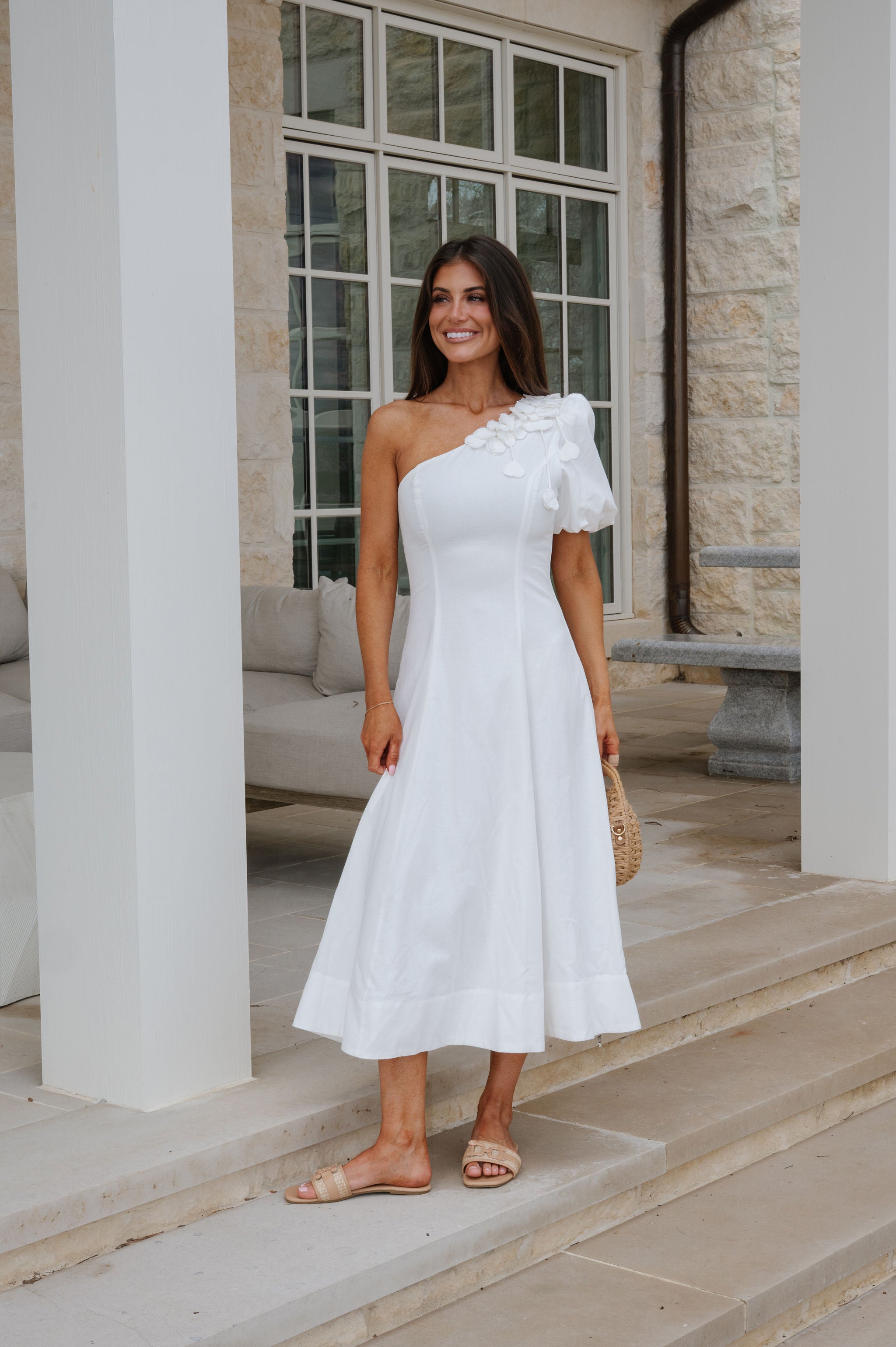 Floral Embellished Midi Dress-Off White