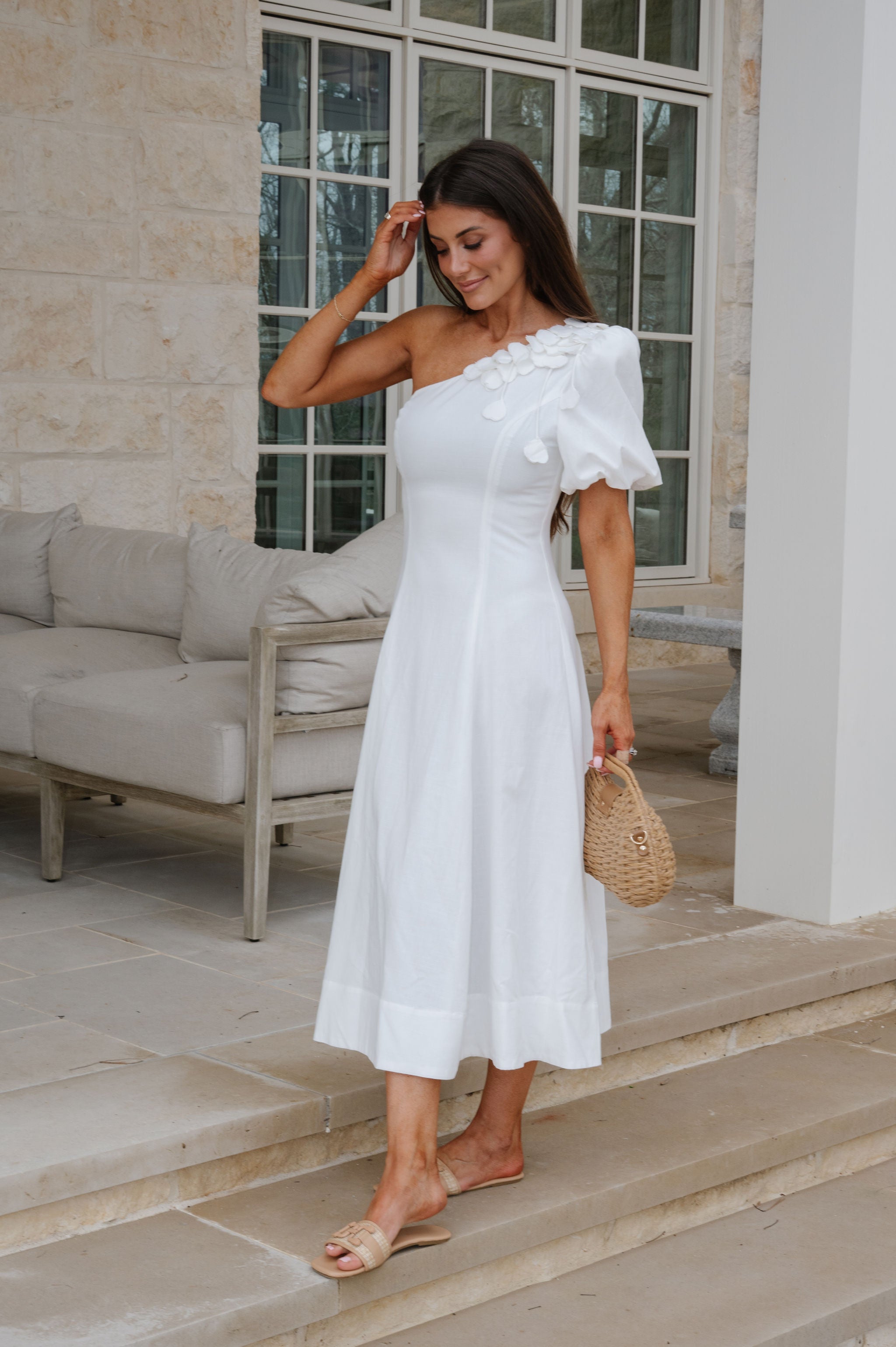 Floral Embellished Midi Dress-Off White